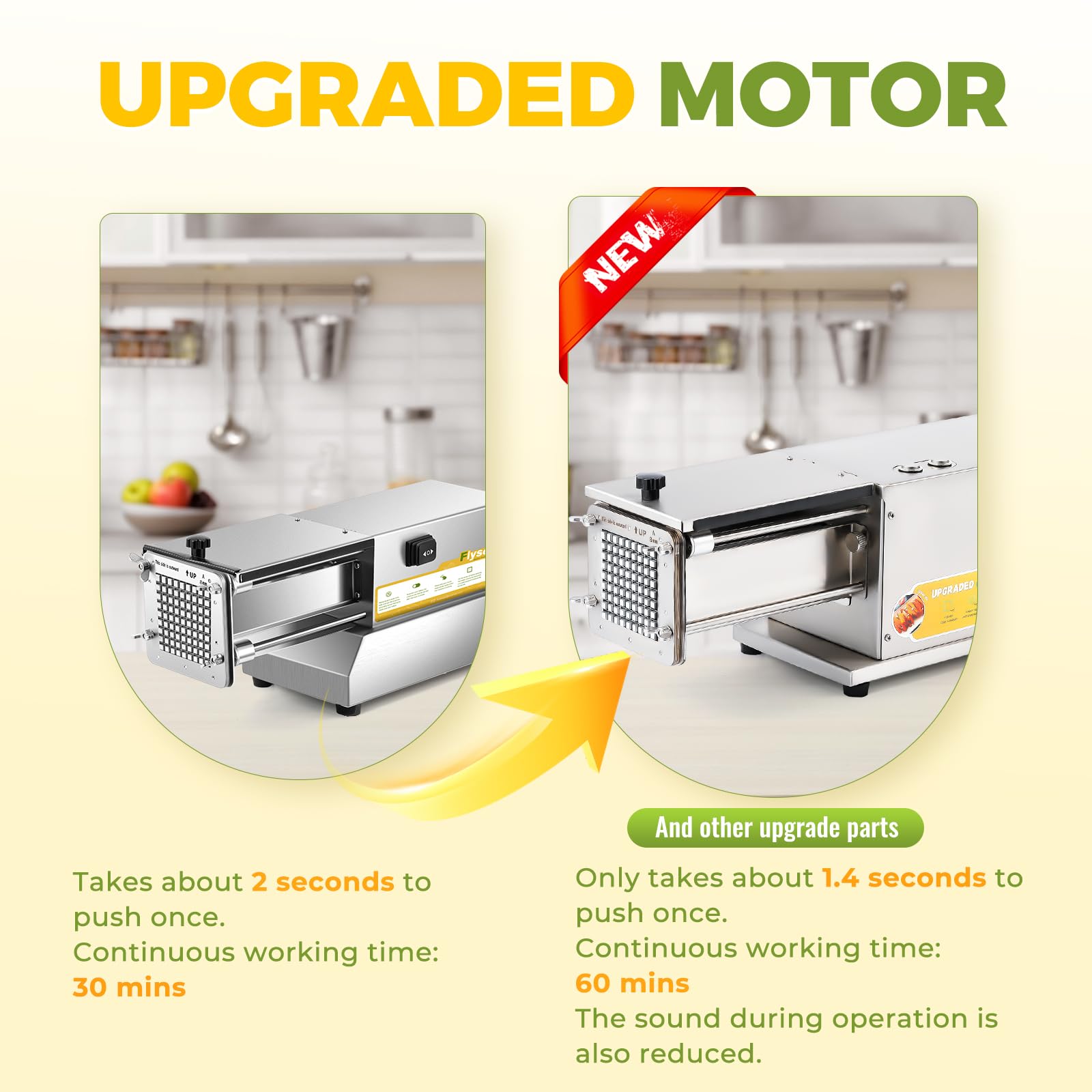 Flyseago Upgraded French Fry Cutter with 5 Blades Electric Potato Cutters Professional Automatic French Fries Maker Cutter for Commercial, Household Stainless Steel for Potatoes, Cucumbers, Apples