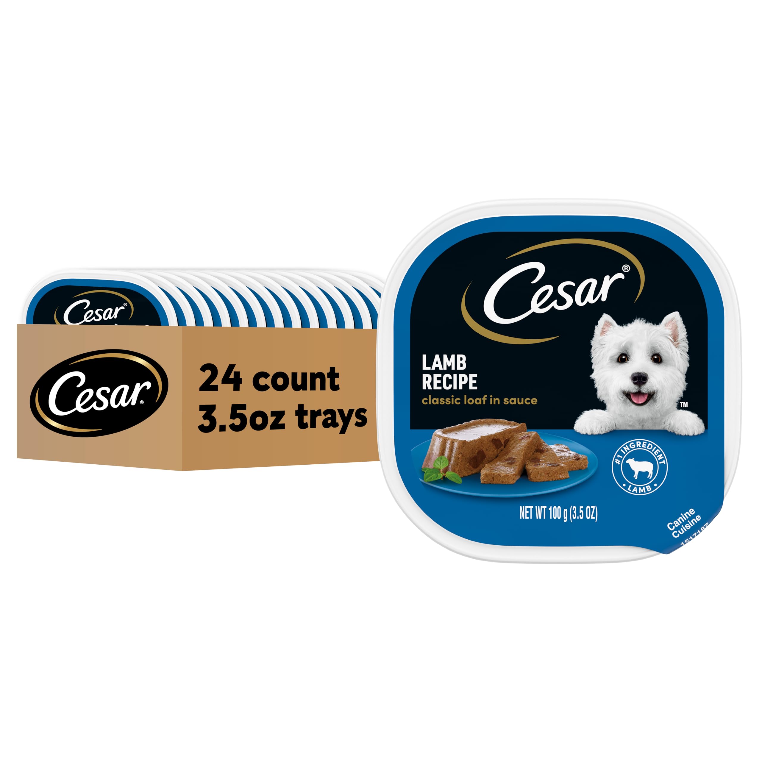 Cesar Classic Loaf in Sauce Adult Wet Dog Food Lamb Recipe, 3.5 oz Easy Peel Trays, 24 Count