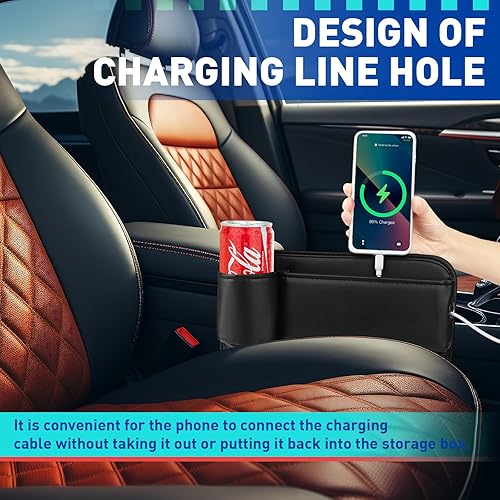 Miniatura 4 de Bolsa de cuero para portavasos de automóvil, organizador universal para llenar huecos para asiento de automóvil con soporte para tazas, caja de