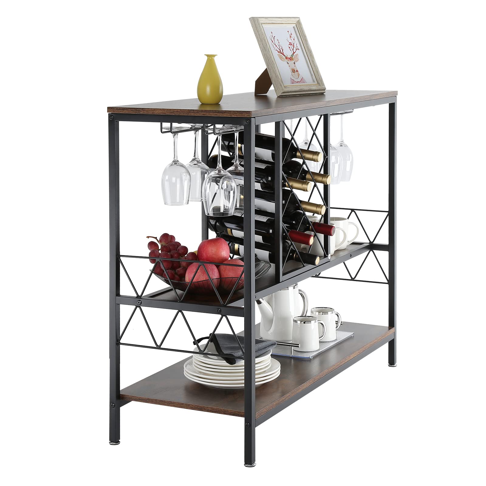 VEVOR Mobile Bar Industriale da 40 Pollici, Tavolo da Vino per Liquori e Bicchieri, Porta Bicchieri e Portabottiglie, Mobile da Bar Indipendente in Legno Casa