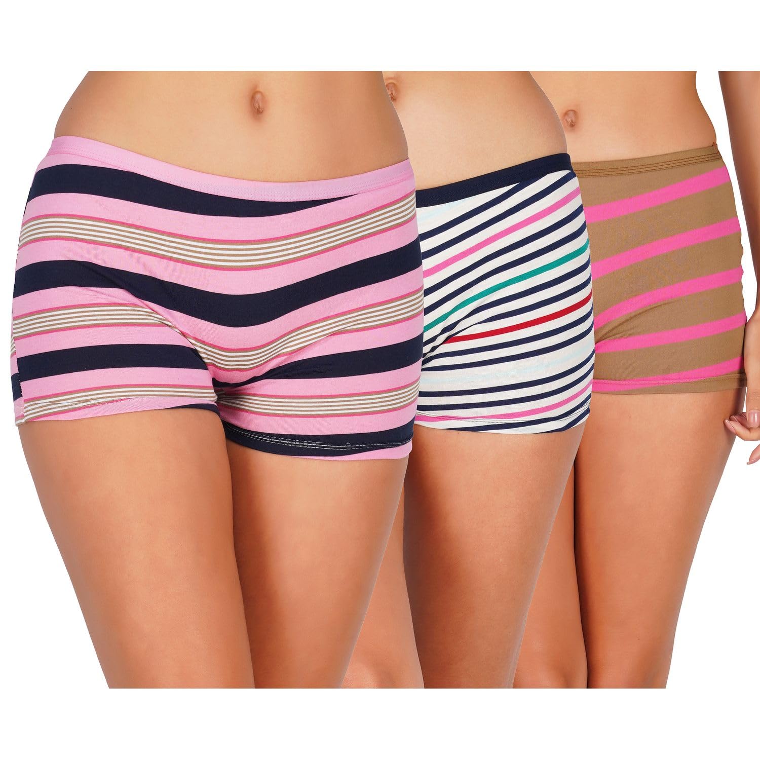 arla apparel Pack of 3 Pure Cotton All Day Comfort Underskirt Boyshort Panties | Multicolor Stripe Printed boy Short Panty-picture-31