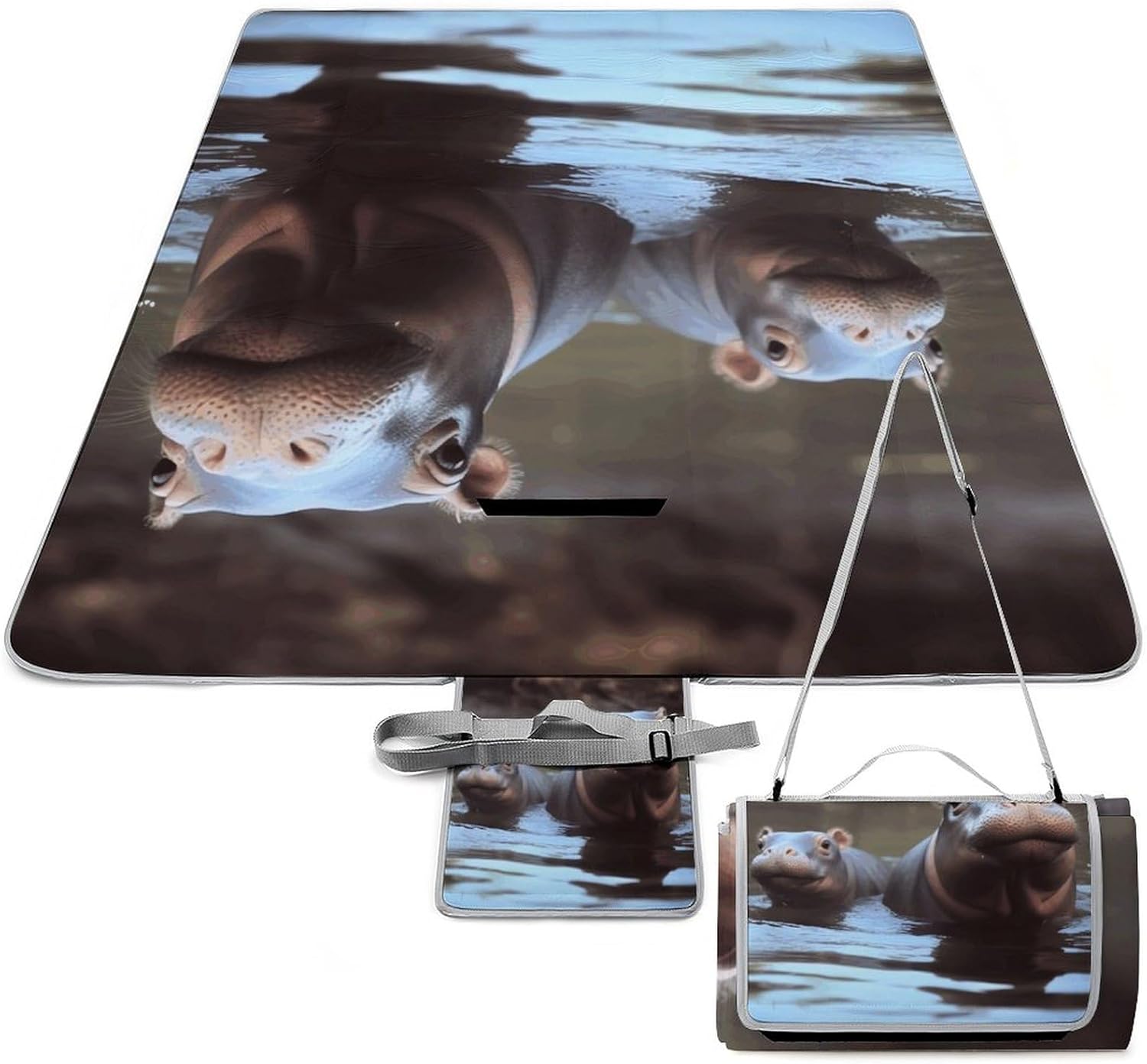 Outdoor Picnic Blanket,Hippos Print Picnic Blankets,Large Beach Blanket Sand Free Foldable Portable Camping Blanket