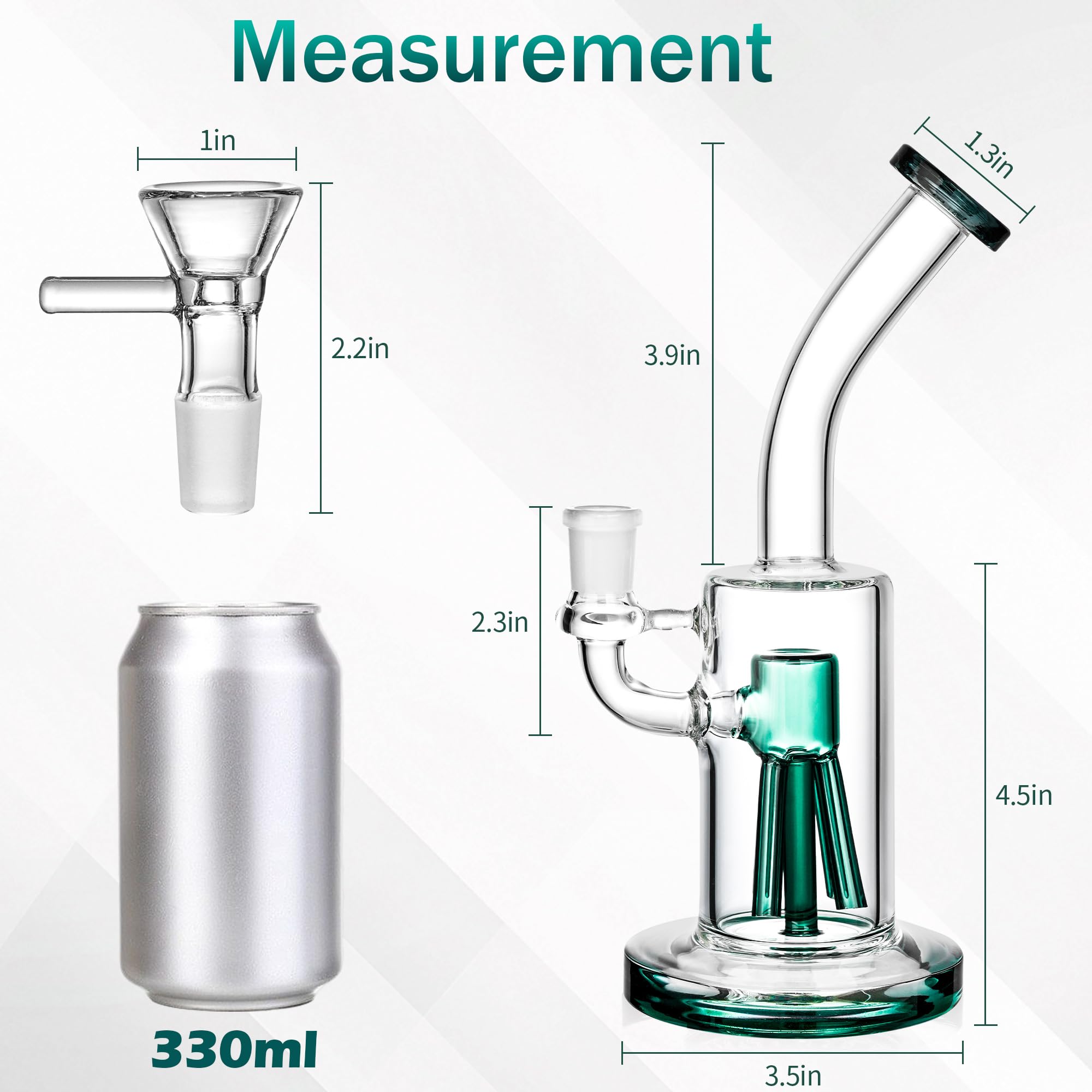 Chillbong 22cm Glasbong avec filtre Octopus, bol de 14,5 mm, Poids 500g, verre résistant artisanal, tuyau de récipient de filtrage - Lake Green