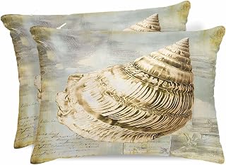 Satin Pillowcases Standard Size, Coastal Conch Silk Pillow Cases for Hair and Skin with Zipper 2 Pack, Summer Beach Nautical Ocean Vintage Smooth Throw Pillow Covers for Sleeping, 20"x26"