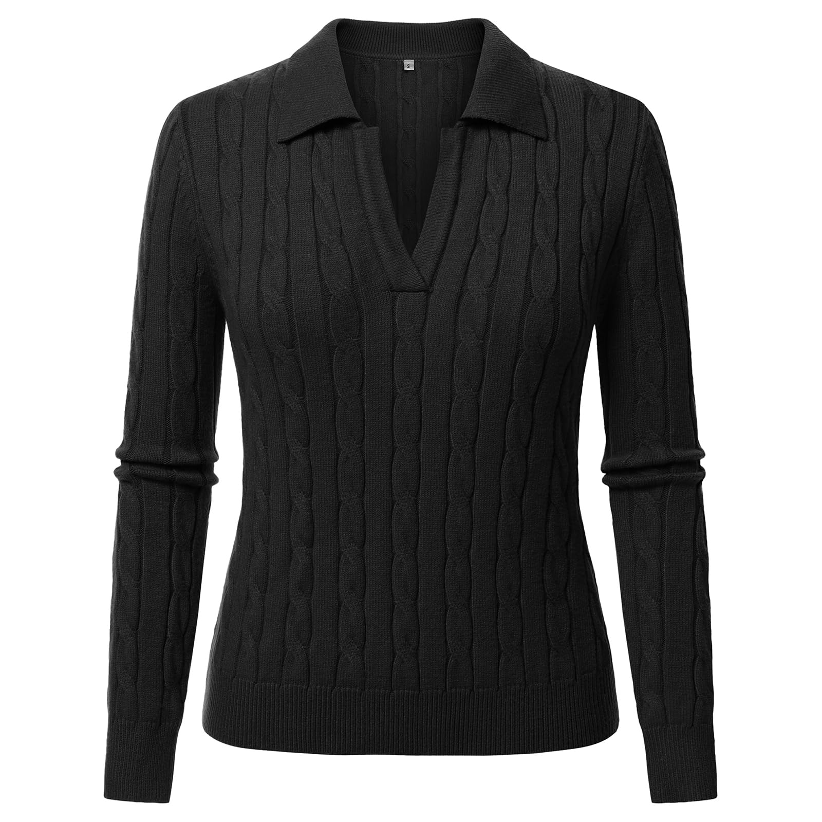 Womens Cable Knit Polo Sweaters Lapel V Neck Chunky Golf Sweater Casual Pullover Shirts 2025 Fall Fashion Outfits