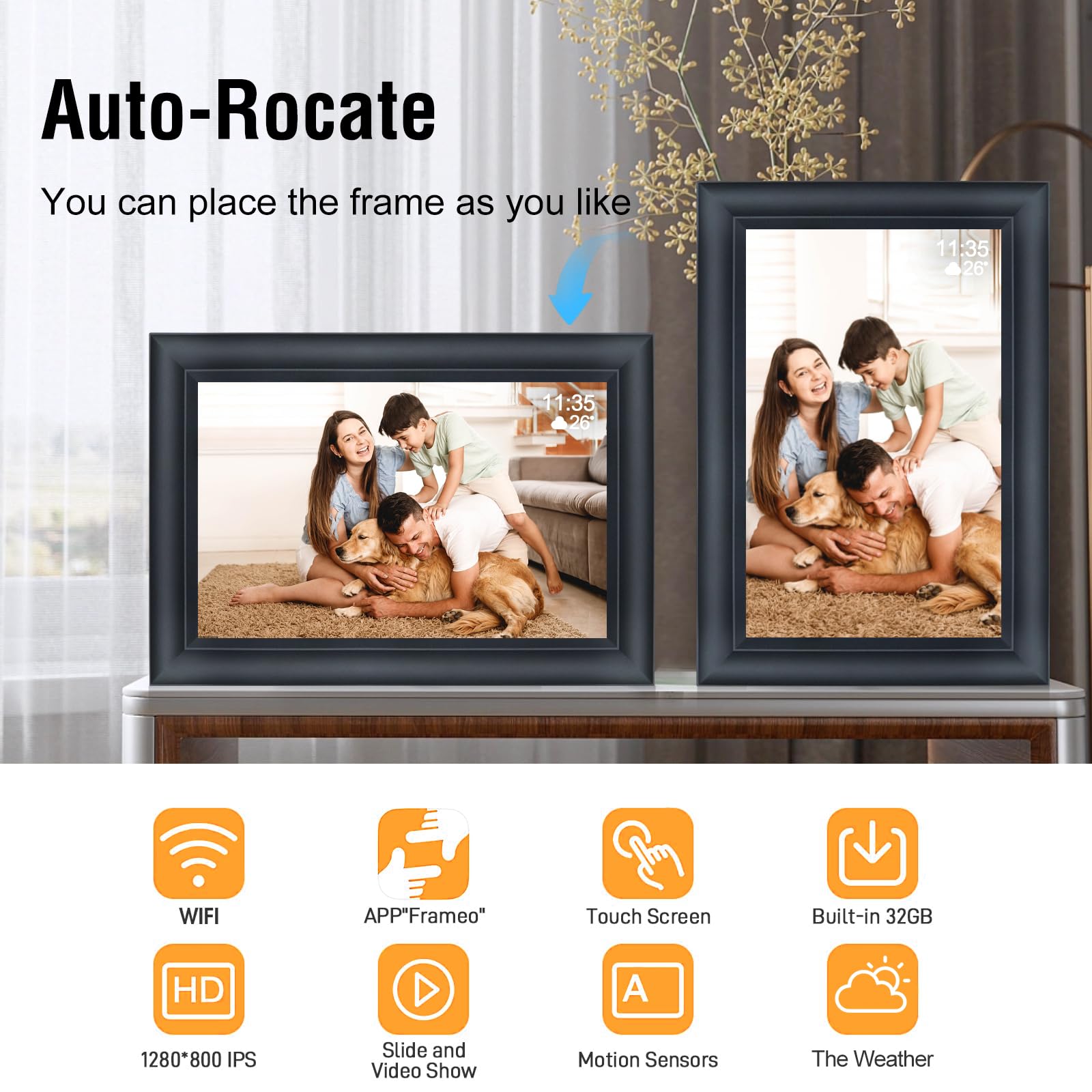 TSITSC 10,1 Zoll WiFi Digitaler Bilderrahmen, 1280x800 HD IPS Touchscreen Elektronischer FotoRahmen mit 32GB Speicher, Auto-Rotate, Fotos/Videos sofort über Frameo APP Teilen