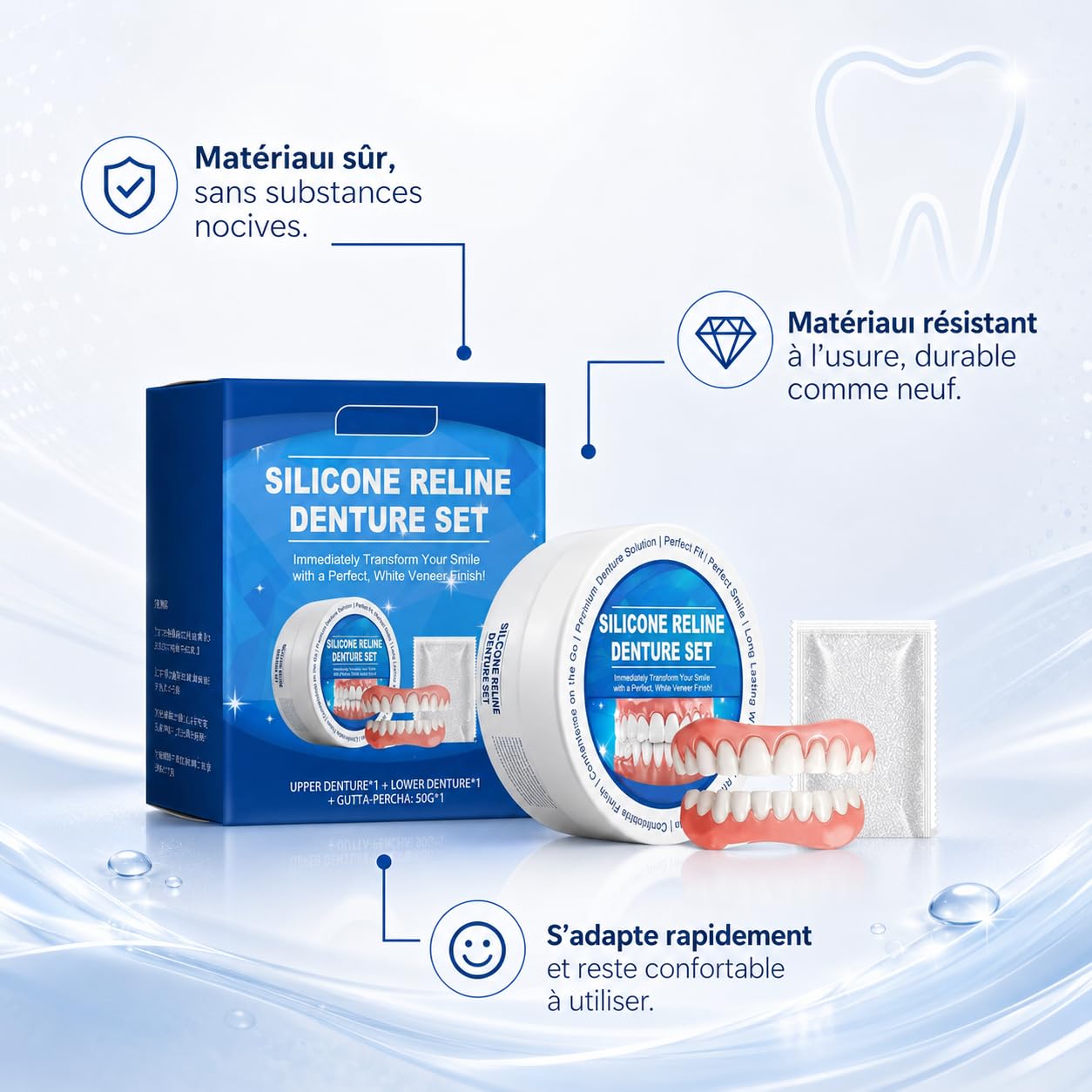 Prothèse Dentaire Silicone Bikenda Pour Hommes Et Femmes Dentier Silicone Souple Confortable Pour Sourire Naturel Usage Quotidien (1 Pcs)