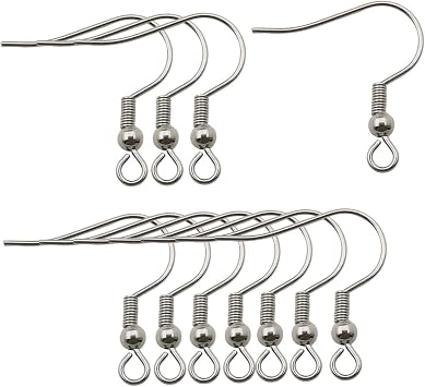 200pcs Stainless Steel Ball and Coil Earring Hooks Findings Ear Wires Fish Hook Earrings Hoops Ear Wire for DIY Jewelry Making 10169