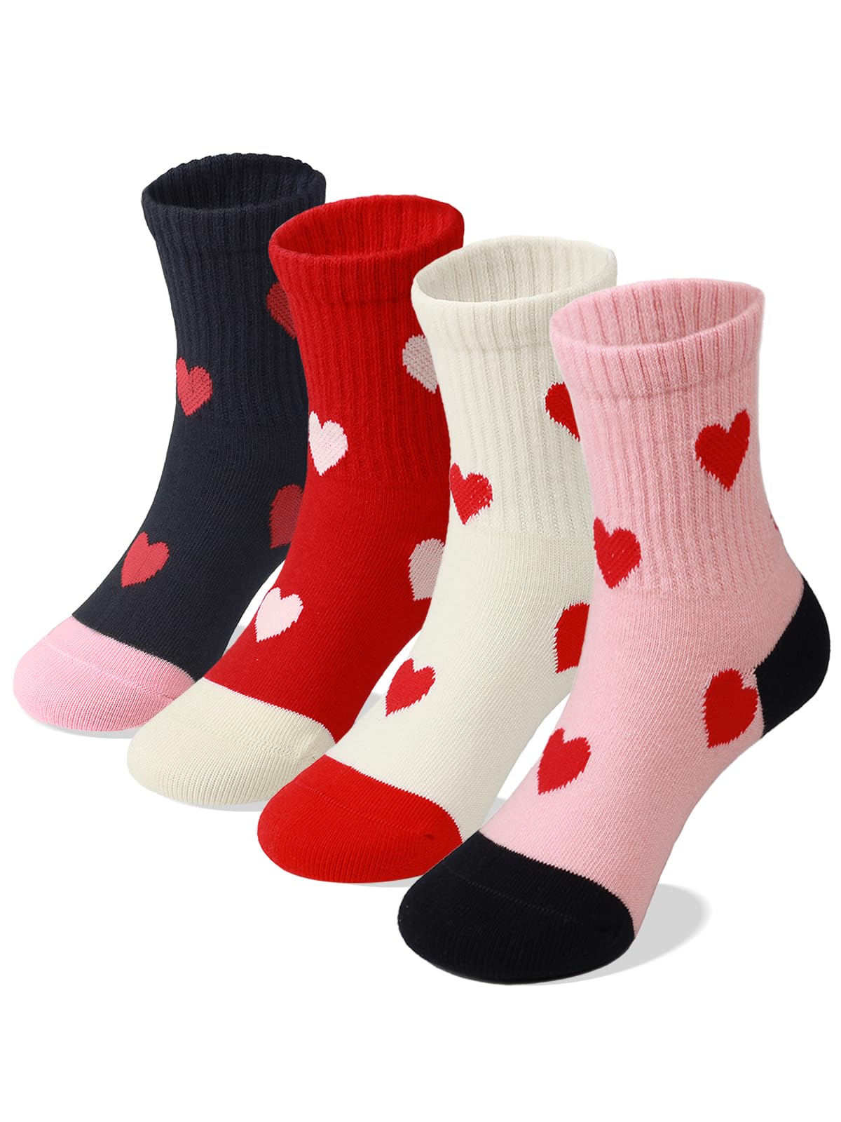 COTTON DAY Kids Girls Valentine's Day Socks with Hearts Stripes Strawberry