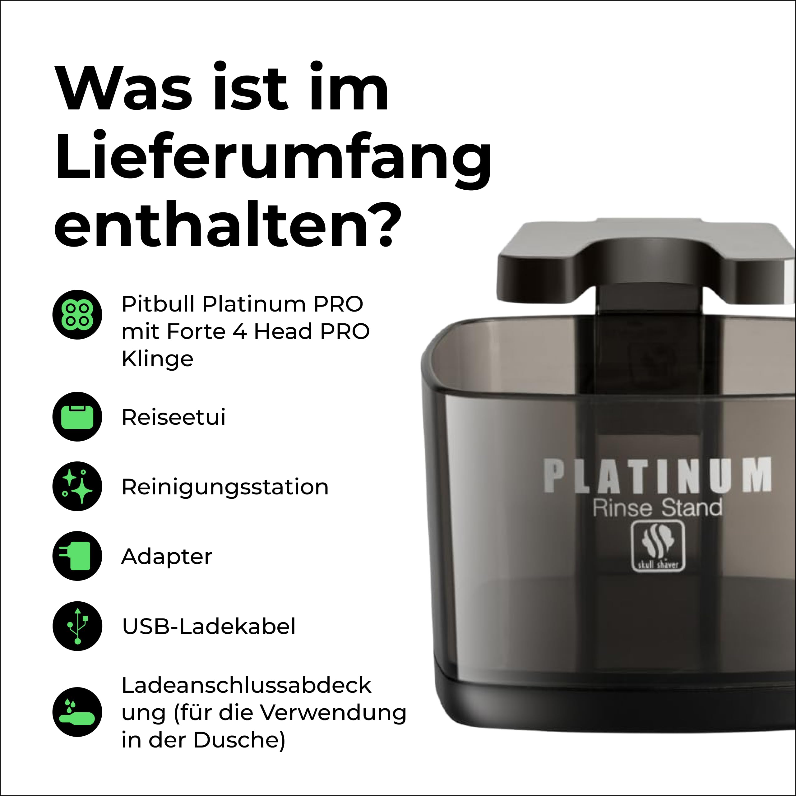 Skull Shaver Pitbull Platinum Pro - Elektrorasierer für Herren - Kabellos, Wiederaufladbar, Nass & Trocken, Ergonomisch für Glatzen - Mit Rinse Stand & Reiseetui – Mit Zusatzklinge | Elektrorasierer für Herren, Kabellos, Wiederaufladbar, Nass & Trocken, E