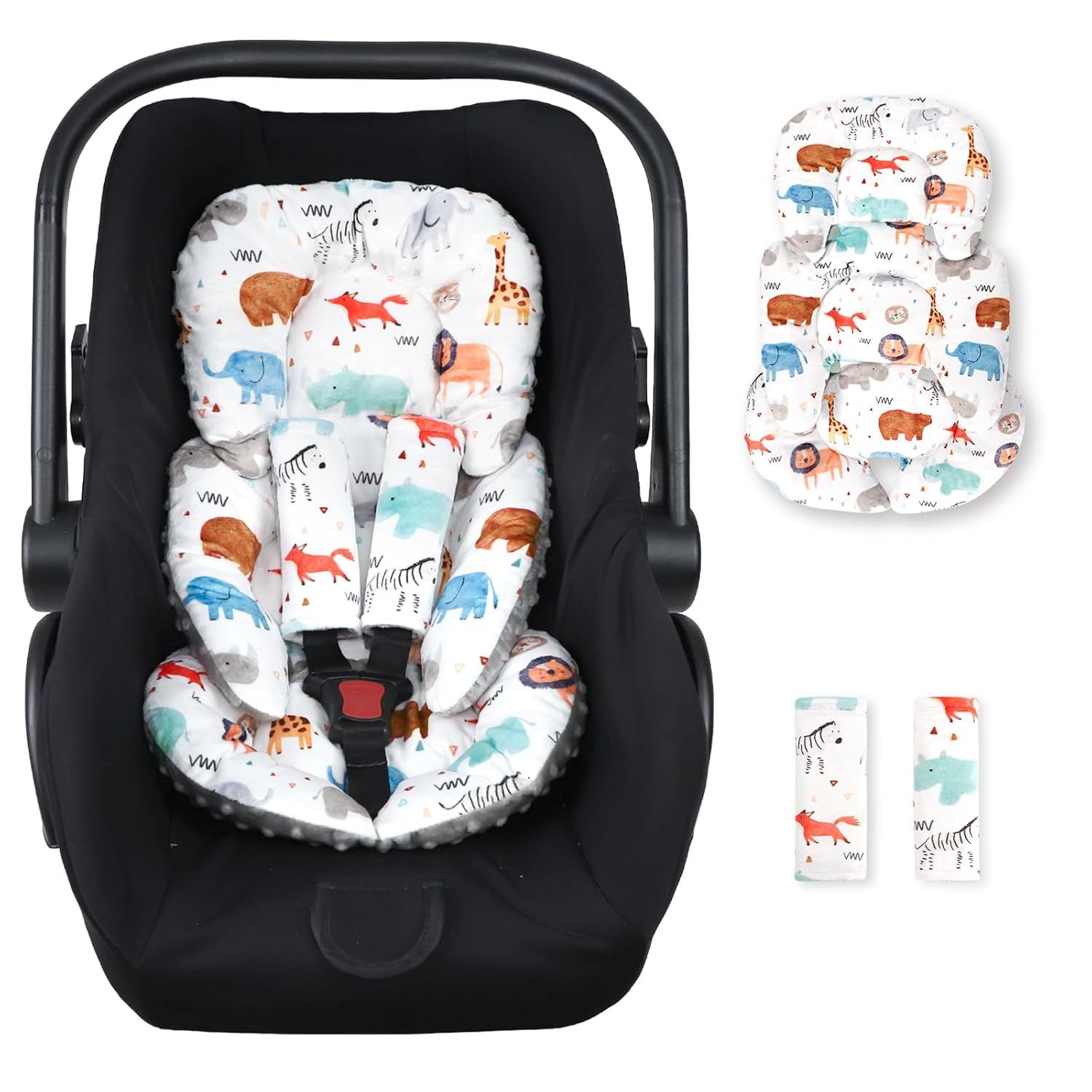Infant Car Seat Insert, Car Seat Head Support Baby with 2 Covers, Ultra-Soft Newborn Carseat Insert, Perfect for Car Seat, Stroller, Swing, Animals