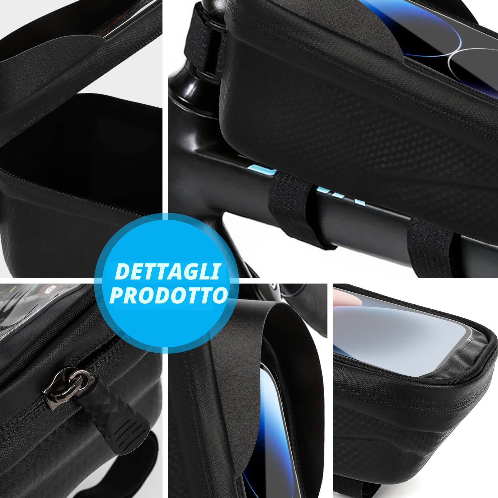 Borsa telaio bici Borsa manubrio Borsa impermeabile per telefoni cellulari, Borsa telaio bici Borsa manubrio accessori bici Borsa per smartphone fino a 6,8 pollici con TPU Touch Screen sensibile