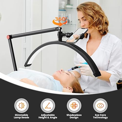 Miniatura 2 de Andoer Luz de pestañas regulable para tecnología de pestañas, luz esteticista en forma de media luna con soporte para teléfono, iluminación cálida