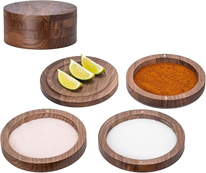 1 Pack 3-Tier Walnut Wooden Margarita Salt Rimmer Set,Salt&Sugar Rimmer for Cocktails Drinks,Cocktail Glass Rimmer Tools with Magnetic Swivel Lid for Bartenders,Home Bar,Parties