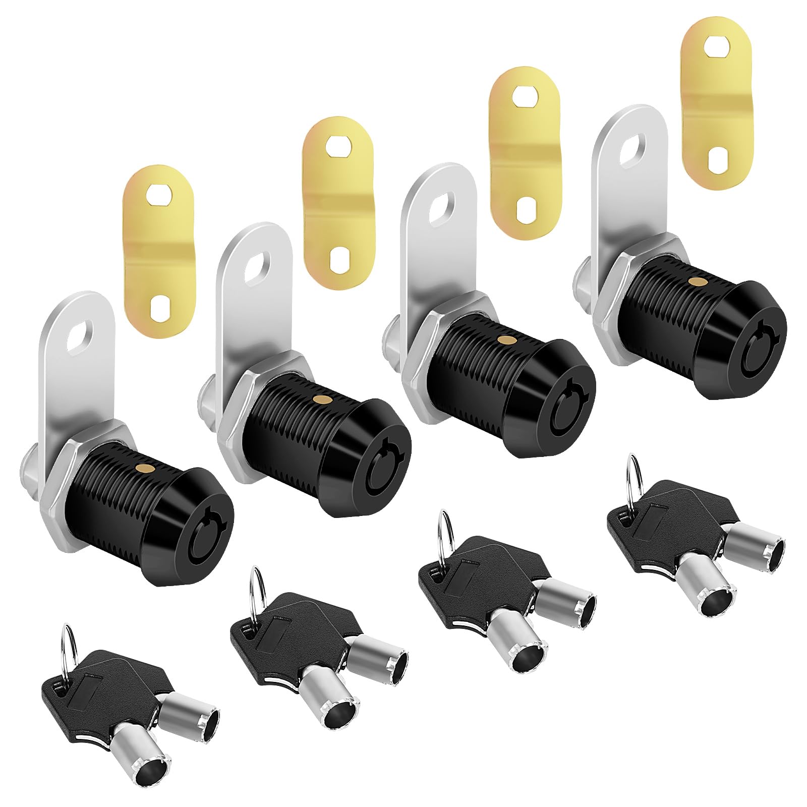 Cabinet Lock with Key RV Compartment Storage Lock Keyed Alike with Black Finish, 4 Pack 7/8" Cylinder Fits RV, Camper,Replacement Set with 8 Keys(4, Black 7/8 Inch)