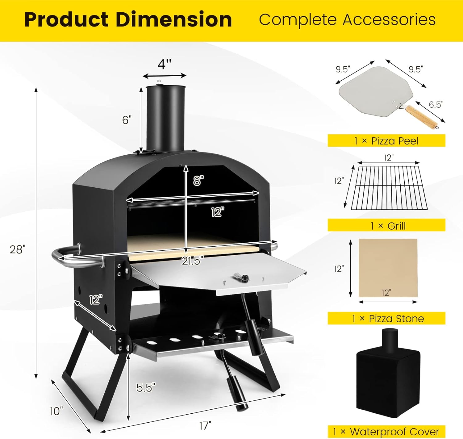 Giantex Outdoor Pizza Oven Wood Fired, 2-Layer Pizza Maker with 12-Inch Pizza Stone, Pizza Peel, Removable Cooking Rack, Waterproof Cover, Folding Legs, Outside Pizza Ovens for Camping Backyard BBQ