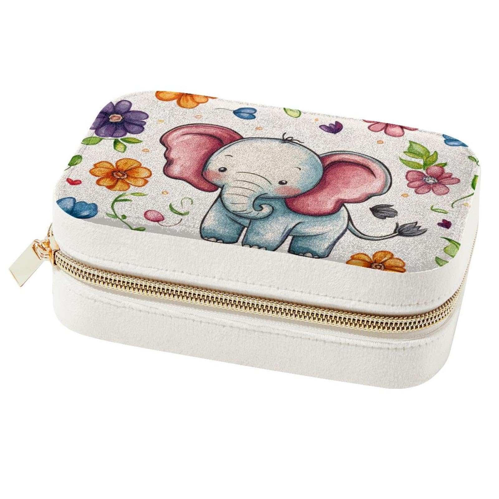 Boîte à bijoux portable éléphant et fleur pour bagues et colliers
