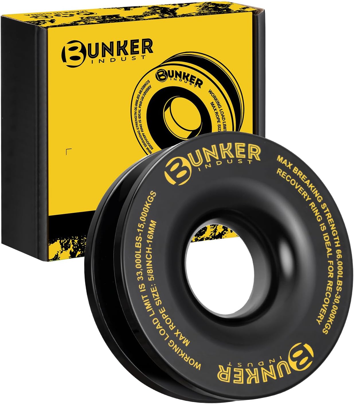 BUNKER INDUST Recovery Ring 66,000 lbs, Winch Snatch Block Pulley Towing Ring for Synthetic Rope & Soft Shackle, Heavy Duty Off-Road Recovery Gear Universal for SUV UTV ATV Truck