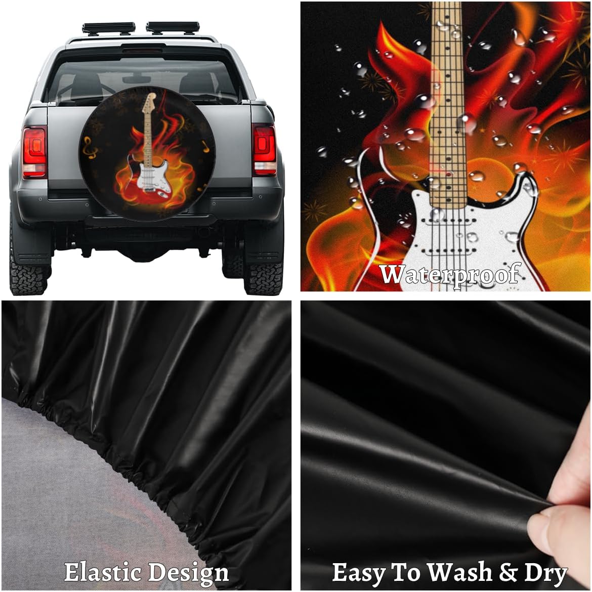 Guitar Fire Tire Covers Portable Spare Tire Cover Soft Durable Waterproof Dustproof Set of 4 Bags 16 Inches for Car Truck SUV Trailer Camper