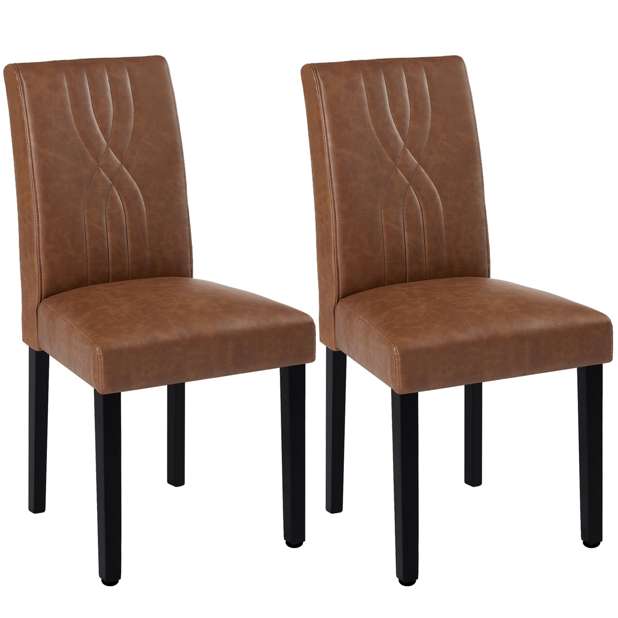 Photo 1 of ***PARTIAL SET - 2 CHAIRS ONLY***VECELO Upholstered Dining Chairs Set of 6, Modern PU Leather and Solid Wood Legs & High Back for Kitchen/Living Room- Brown