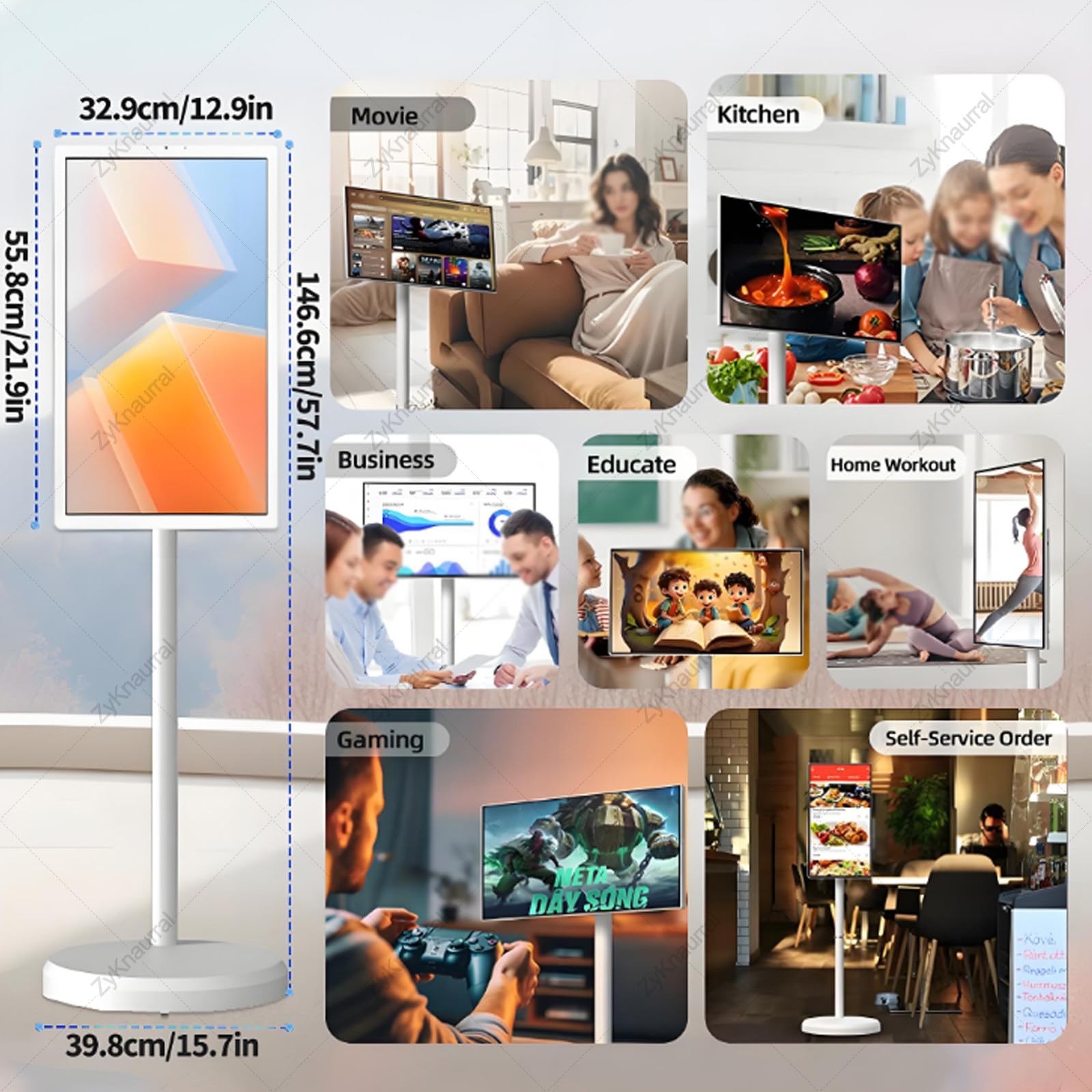 Smart TV portatile con touch screen girevole, batteria integrata e telecomando per intrattenimento mobile