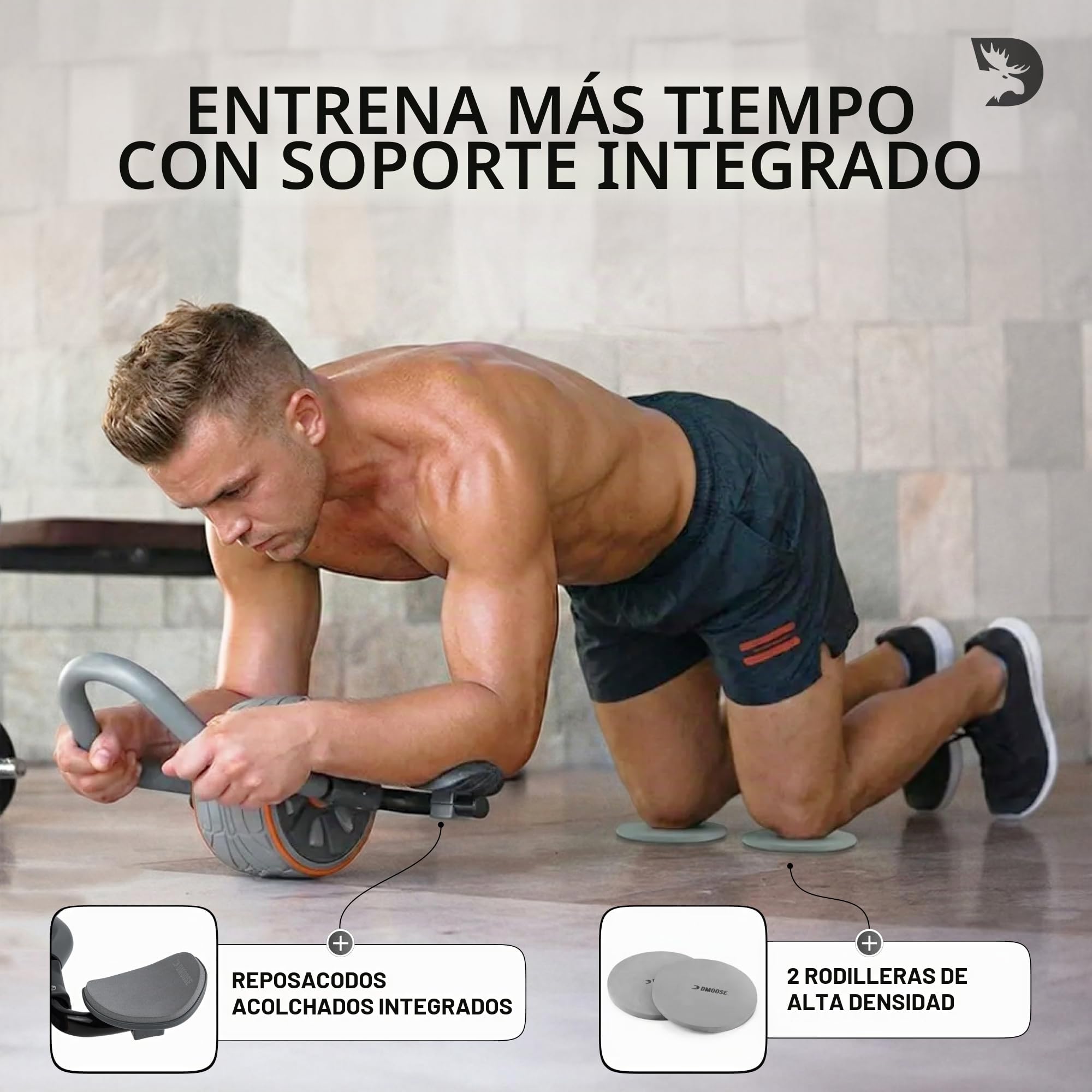 DMoose Fitness Rueda de rodillo para abdominales con soporte para el codo y 2 rodilleras, entrenador de ejercicio abdominal para entrenamiento de fuerza central, equipo de entrenamiento de abdominales