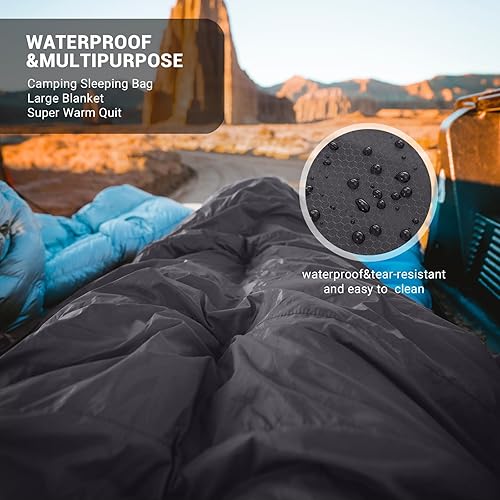 Miniatura 8 de KingCamp Saco de dormir doble para adultos, tamaño Queen para 2 personas, XXL, saco de dormir de franela, impermeable, ligero, con 2 almohadas,