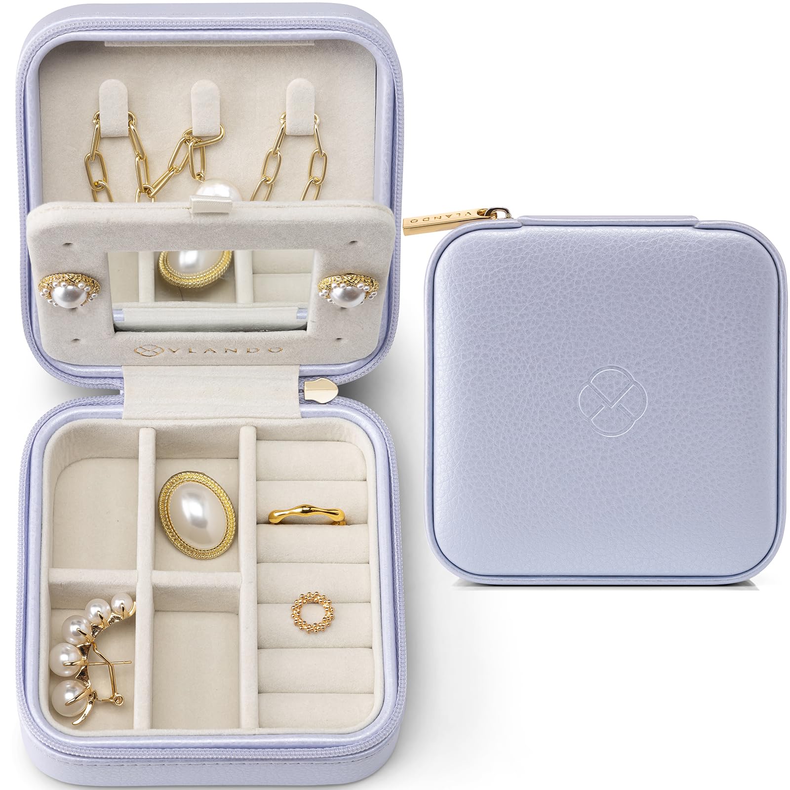 VLANDO Schmuckkästchen Mädchen, Schmuckbox Klein Damen, für Ringe Ohrringe mit Spiegel Jewelry Box, Schmuckaufbewahrung Leder, Schmuckschatulle für Mädchen, Frauen Geschenk Lila Fashion