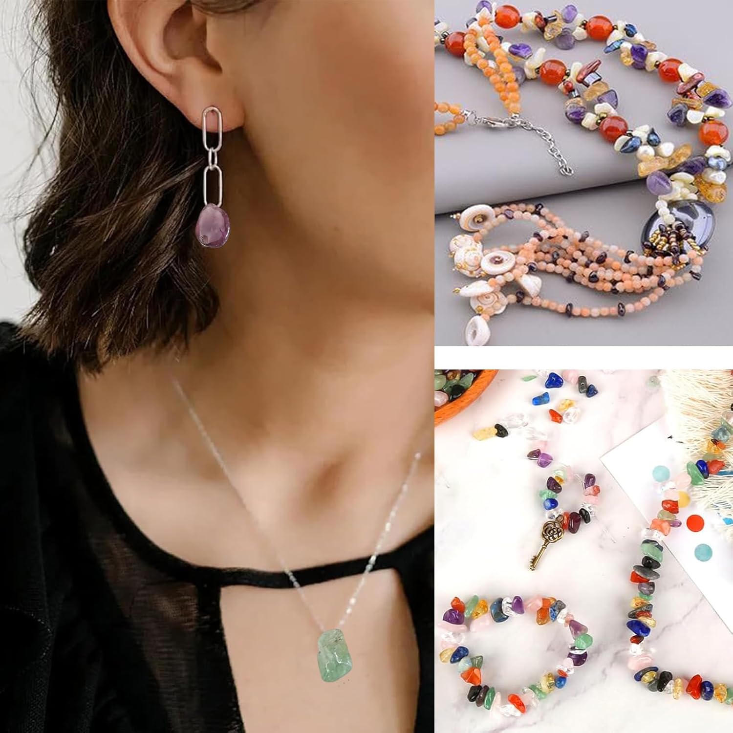 4 Box/750 Pieces Gemstone Beads Irregular Crystal Gemstone Beads Crystals 5-8 mm Gemstones with Hole Gemstone Beads for Threading DIY Bracelets Necklace Jewellery Crafts etc.