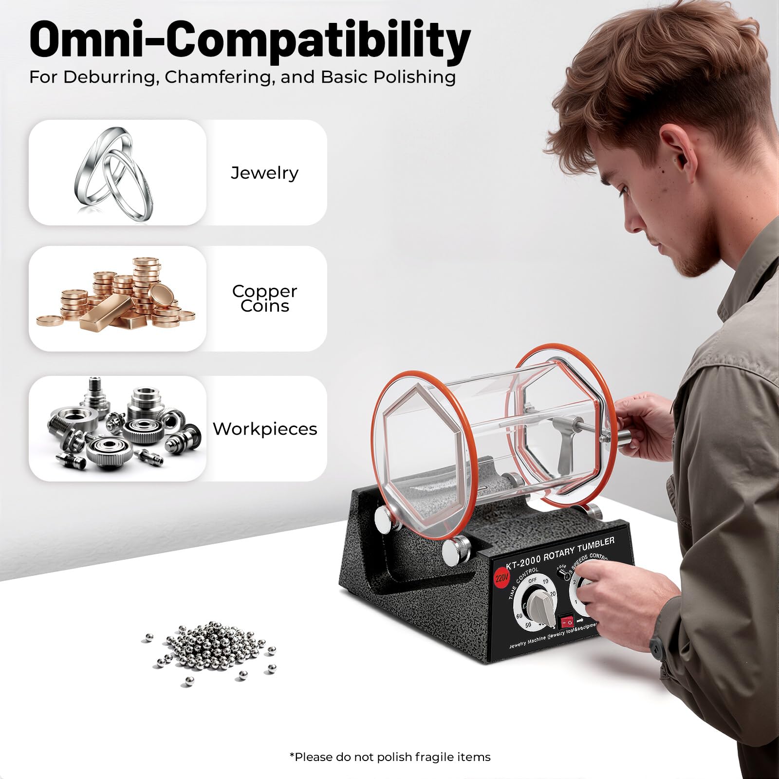 5KG Rotary Tumbler Poliermaschine, Trowalisiermaschine mit 4 Geschwindigkeitssteuerung und Timer, Poliertrommel Schmuck Kugelmühle Polierer