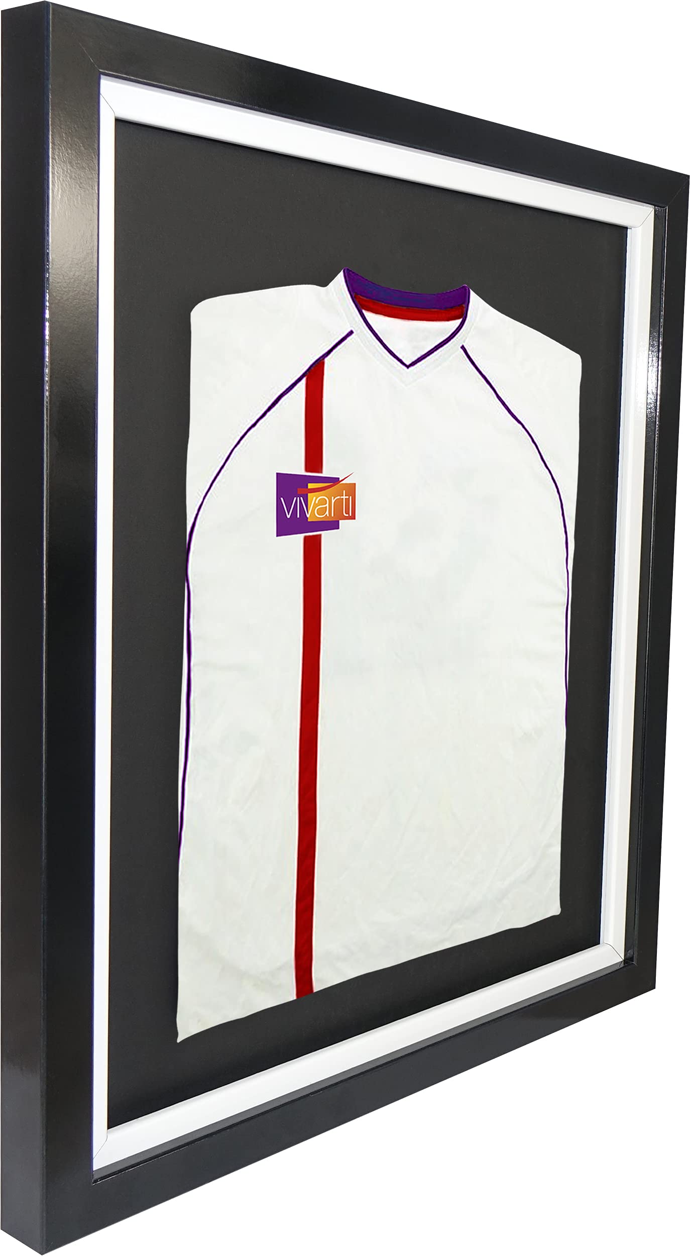 Vivarti DIY - Marco de exhibición para camisa deportiva (40 x 50 cm), color negro brillante, marco interior blanco, tarjeta trasera negra