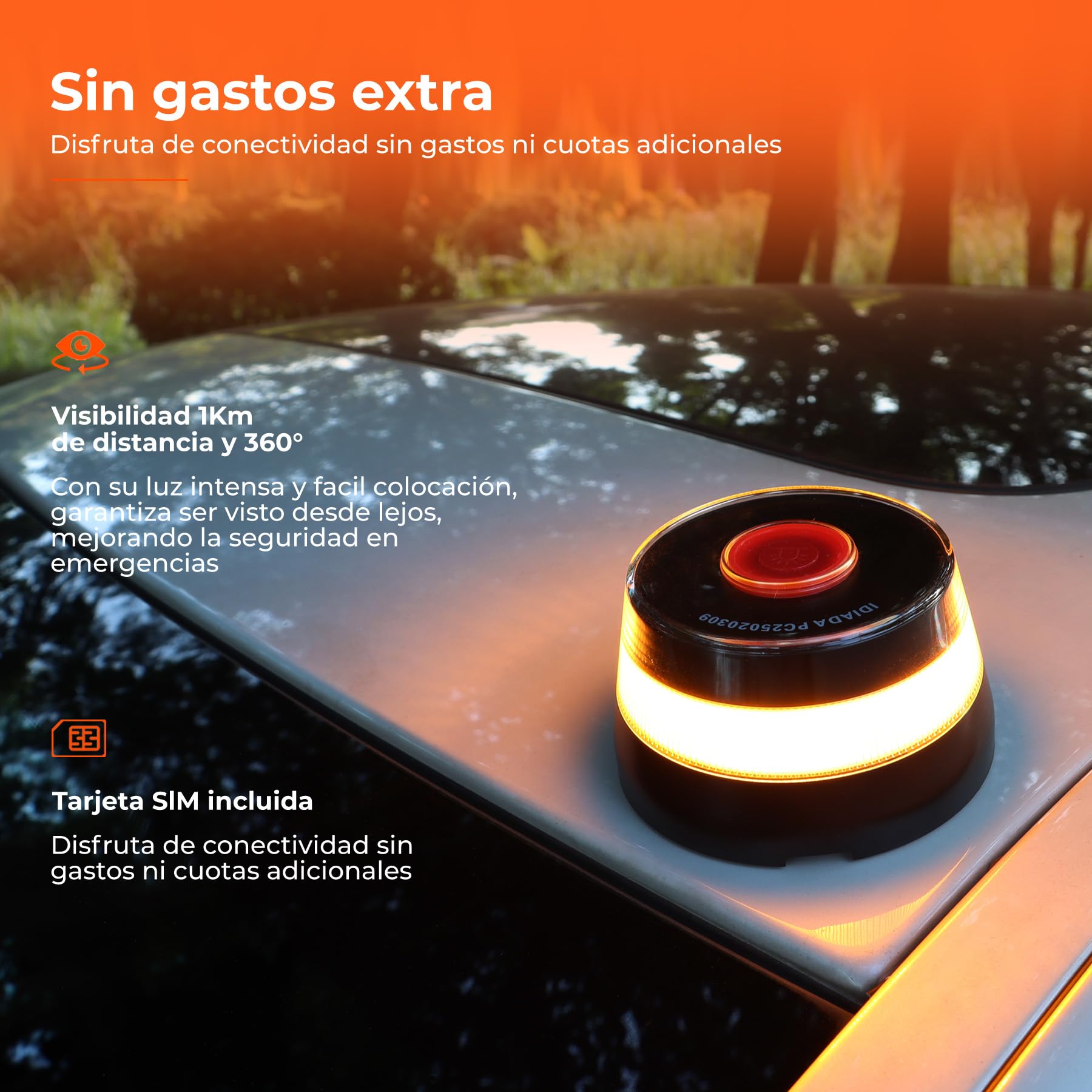 Balise V16 Connectee DGT 3.0 avec GPS et Geolocalisation - Lumiere d'Urgence Homologuee IDIADA, Magnetique, IP54, Visibilite 1km, eSIM 12 Ans de Donnees, Voiture et Moto
