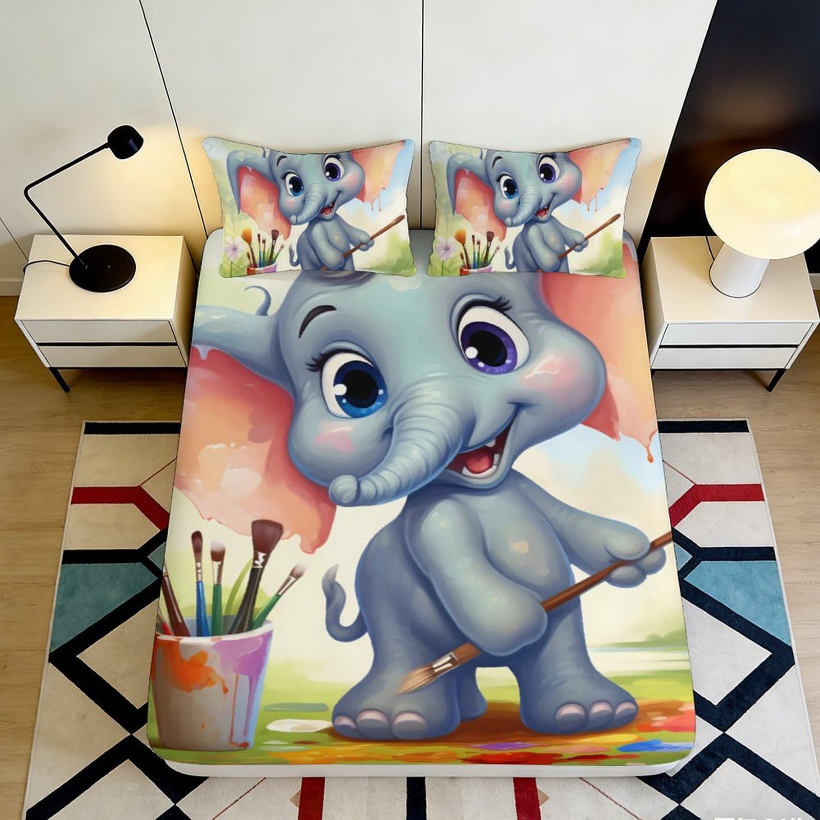 Jqzkxnhpbr Style-8 3D Printed Cartoon Elephant Fitted Sheet Microfiber Soft Colourful Art Bed Cover For Bedroom Dorm Guest Room 90X200x25cm