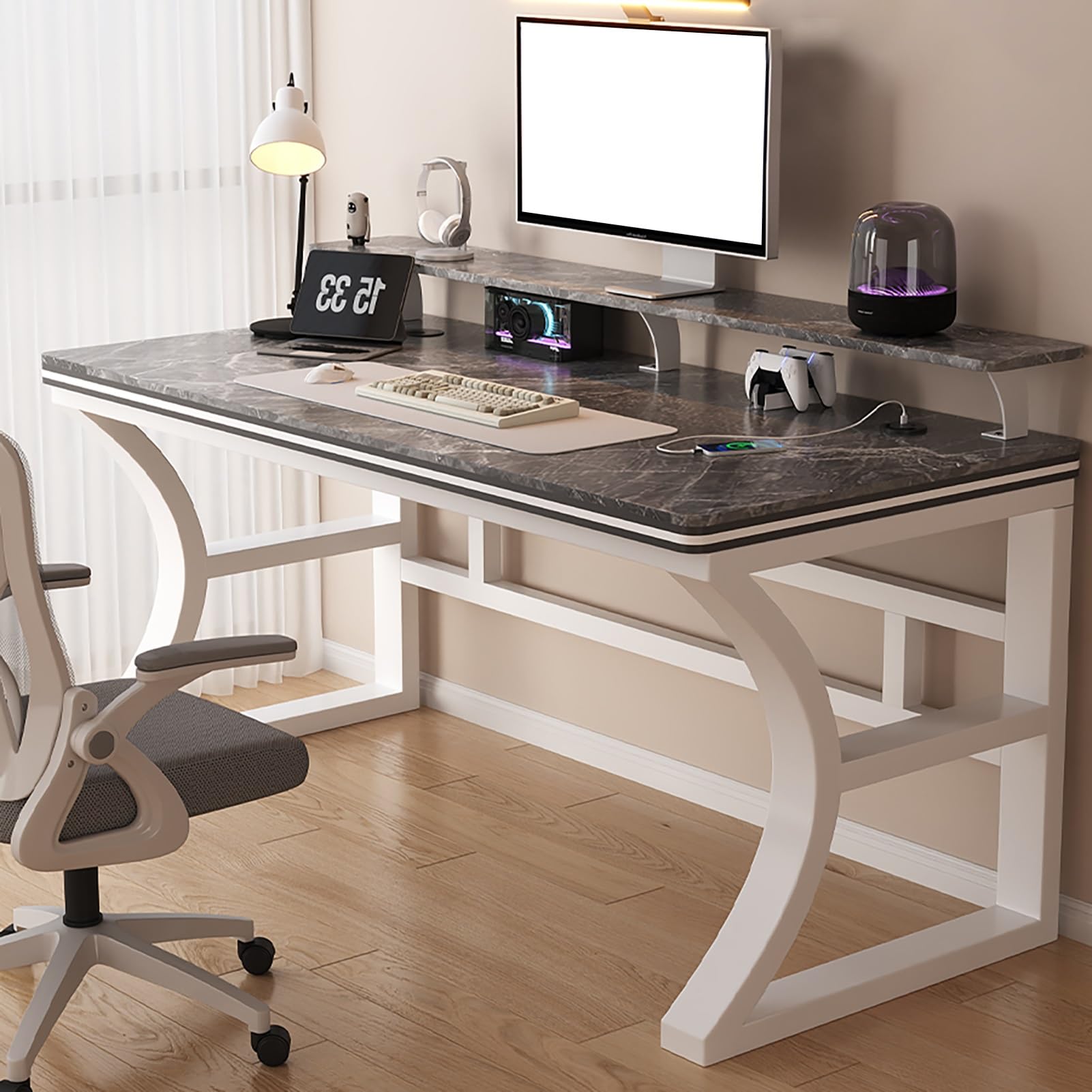 Bureau industriel moderne gris table d'étude en métal et bois salon