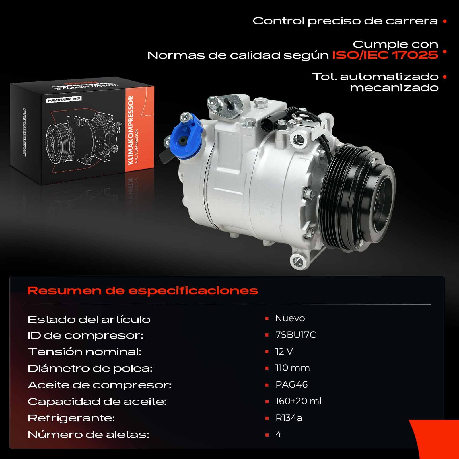 Frankberg Compresor de aire acondicionado con embrague Compatible con Serie 3 E46 Serie 3 Cabriolet E46 Serie 3 Compact E46 Serie 3 Cupé E46 Serie 3 Touring E46 64526916232incl. aceite premezclado