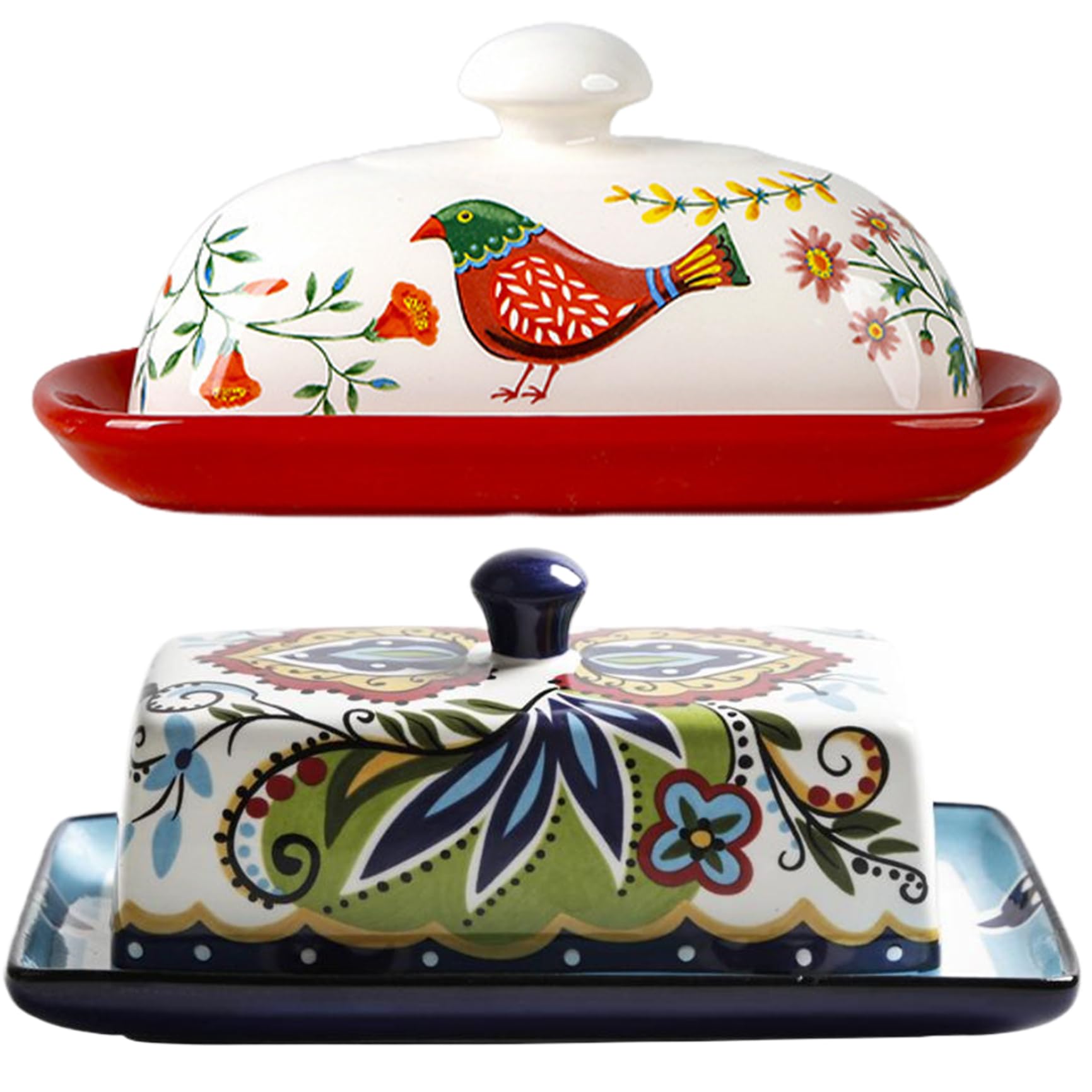 Buttergericht mit Deckelkeramik, elegantes Blumenmuster Buttergericht Buttergericht mit Deckel Keramik Kreatives Buttergericht mit rutschloser Bodenkäseschachtel Buttergerichte für Küche, Restauran