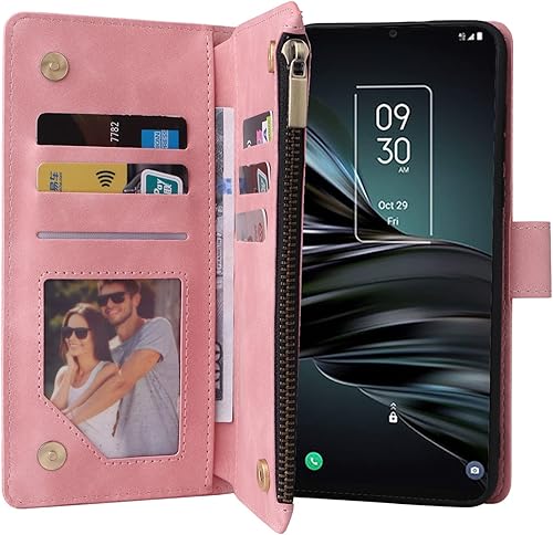 Miniatura 2 de LBYZCASE Funda para TCL 30XL  2022  Funda con tarjetero bloqueo RFID, funda magnética de lujo duradera de cuero con cremallera, bolsillo con