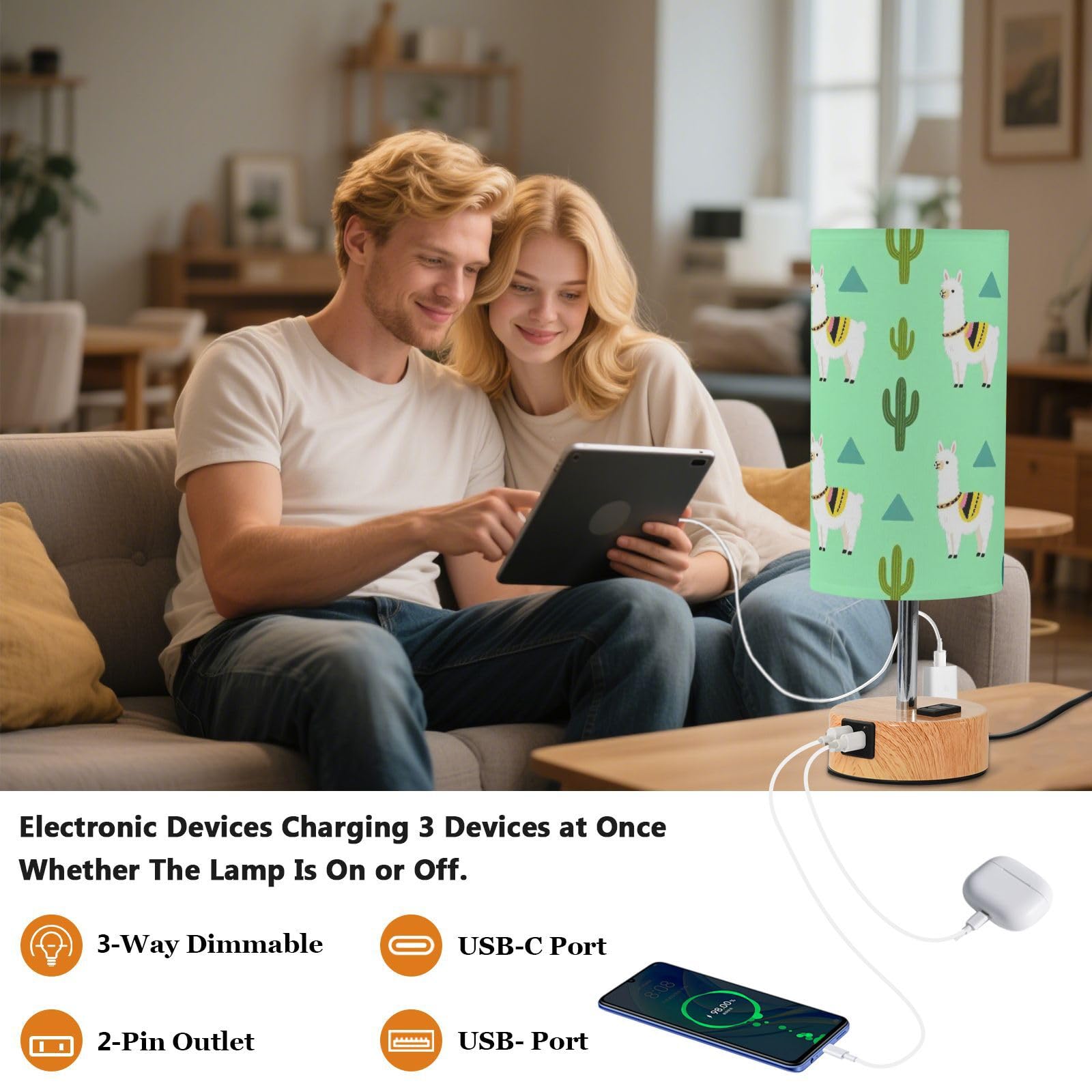 Yuiboo Lampy stołowe z portami USB C+A, lampka nocna na biurko
