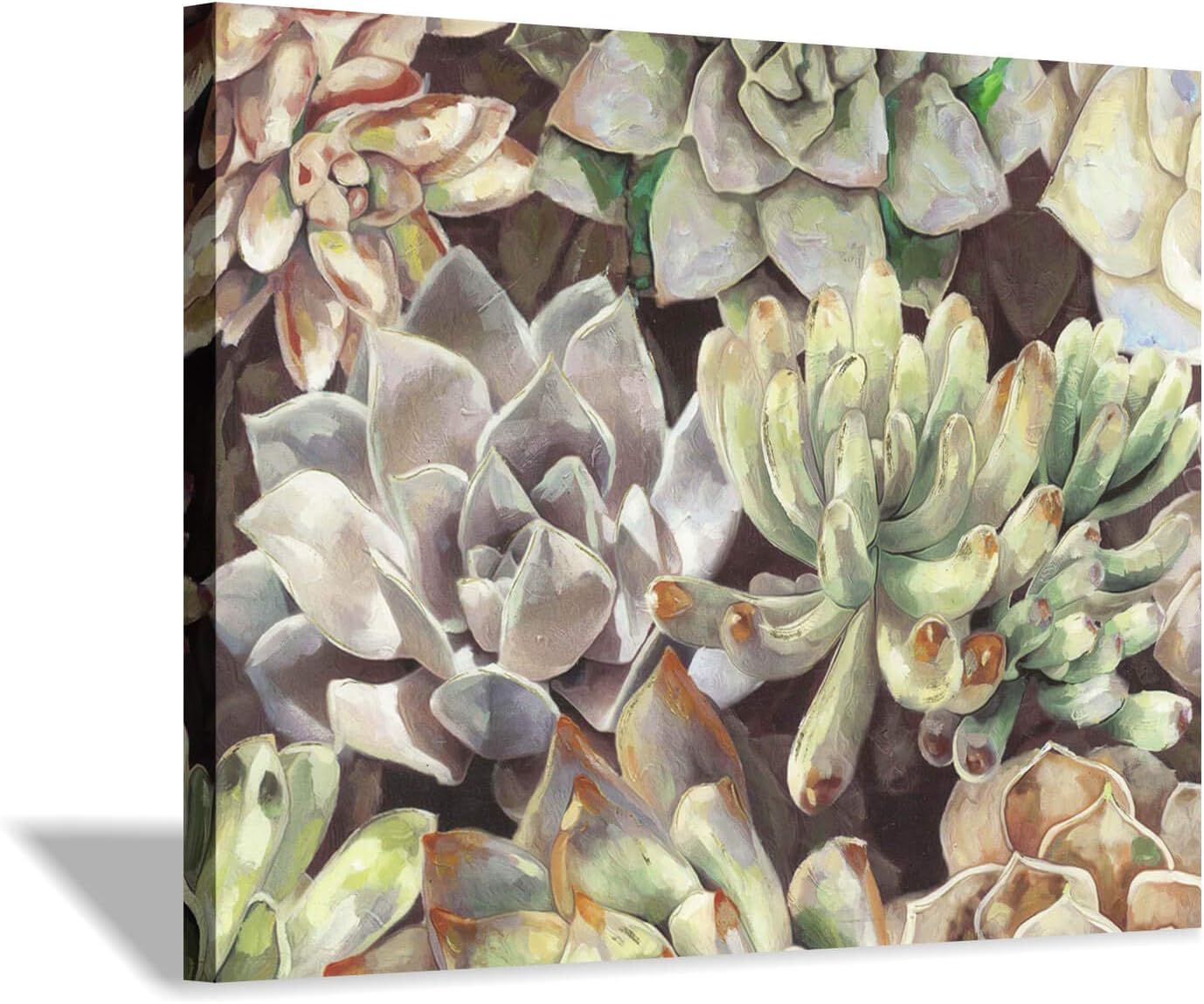 Floral Succulents Canvas Wall Art: Botanical Artwork Painting Print on Wrapped Canvas for Bedroom(24''x18'')