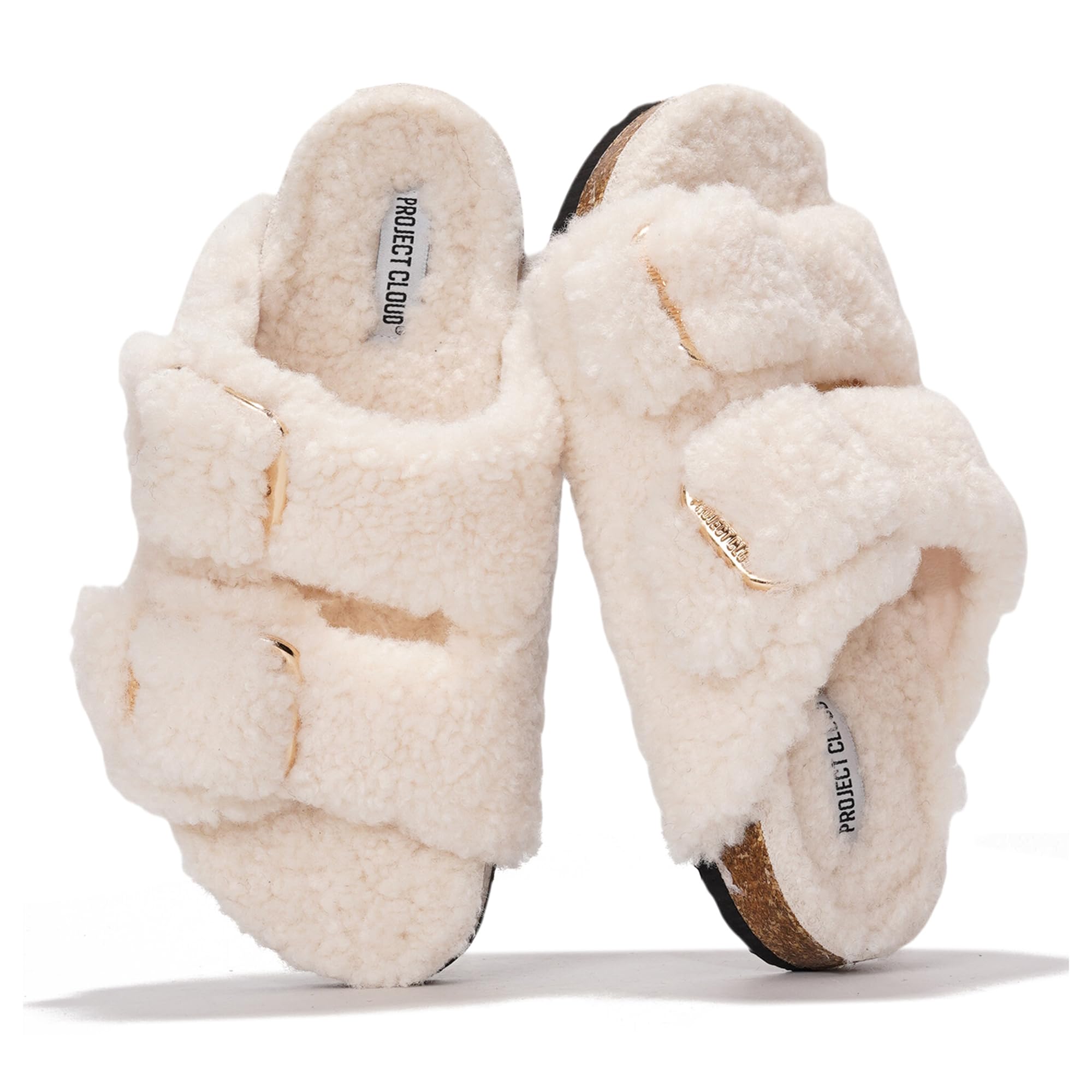 Project Cloud Genuine Leather Flat Sandals for Women 2026 Comfortable Beach Essentials Womens Sandals Memory Foam Vacation Essentials Slides for Women Footwear (SantoriniFur,OFFW,7.5)
