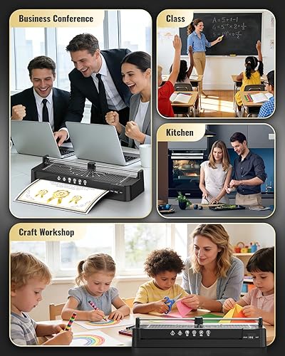 Miniatura 8 de Máquina laminadora de 13 pulgadas con recortadora de papel + 50 hojas + redondeador de esquina, modo doble calientefrío, tecnología antiatascos,