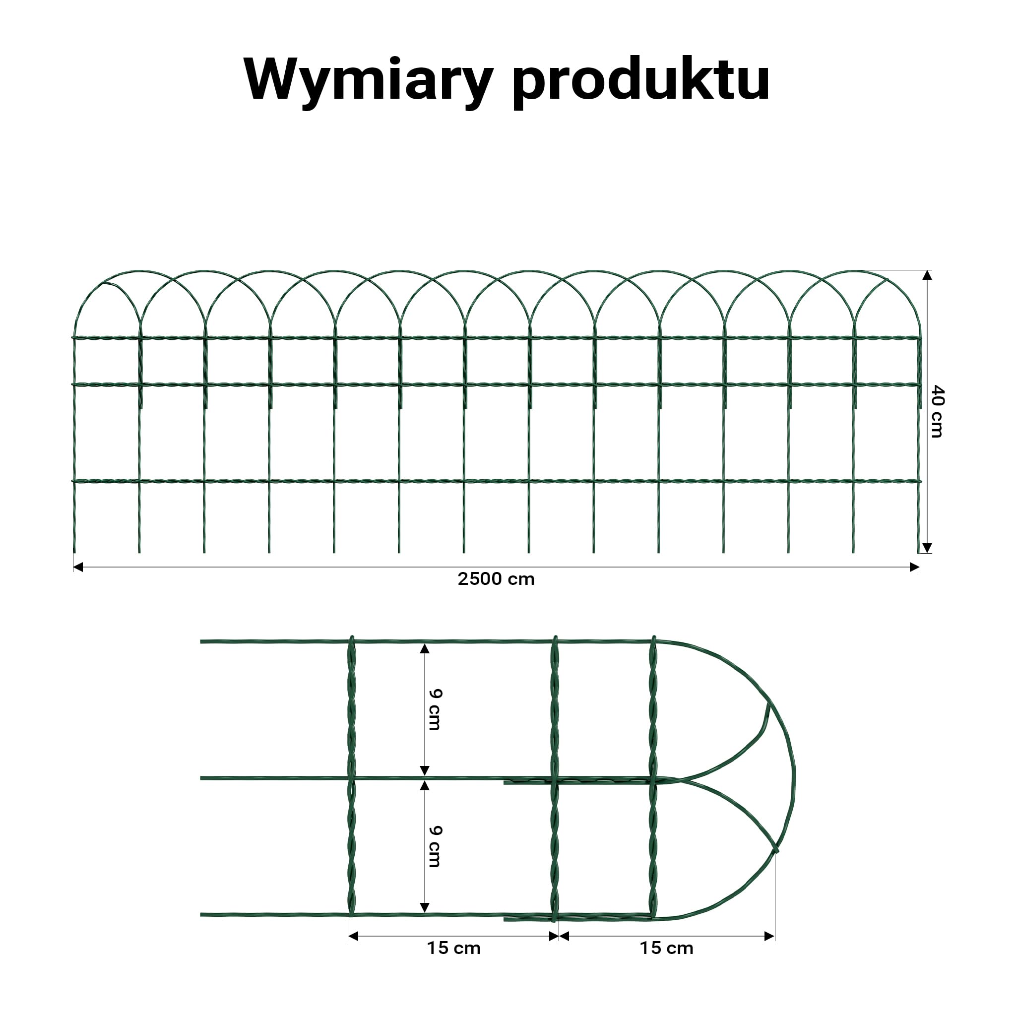 Wiltec Palisada ogrodowa o wysokości 0,4 m i długości 25 m, zielona siatka ogrodzeniowa stal z powłoką PCV, niski płotek rabatowy