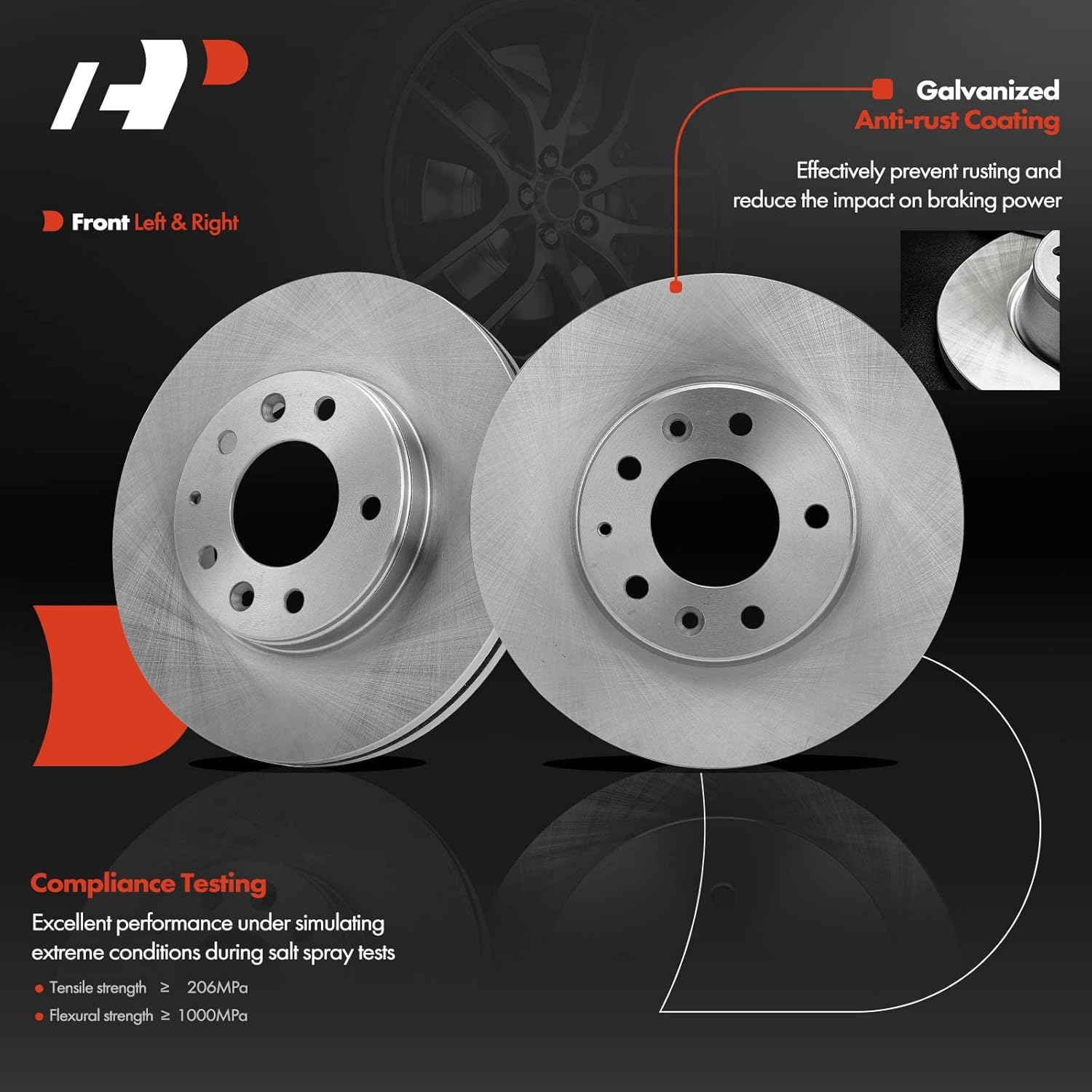 A-Premium 11.10 inch (282mm) Front Vented Disc Brake Rotors + Ceramic Pads Kit Compatible with Select Mazda Model - 6 2003 2004 2005, 6-PC Set