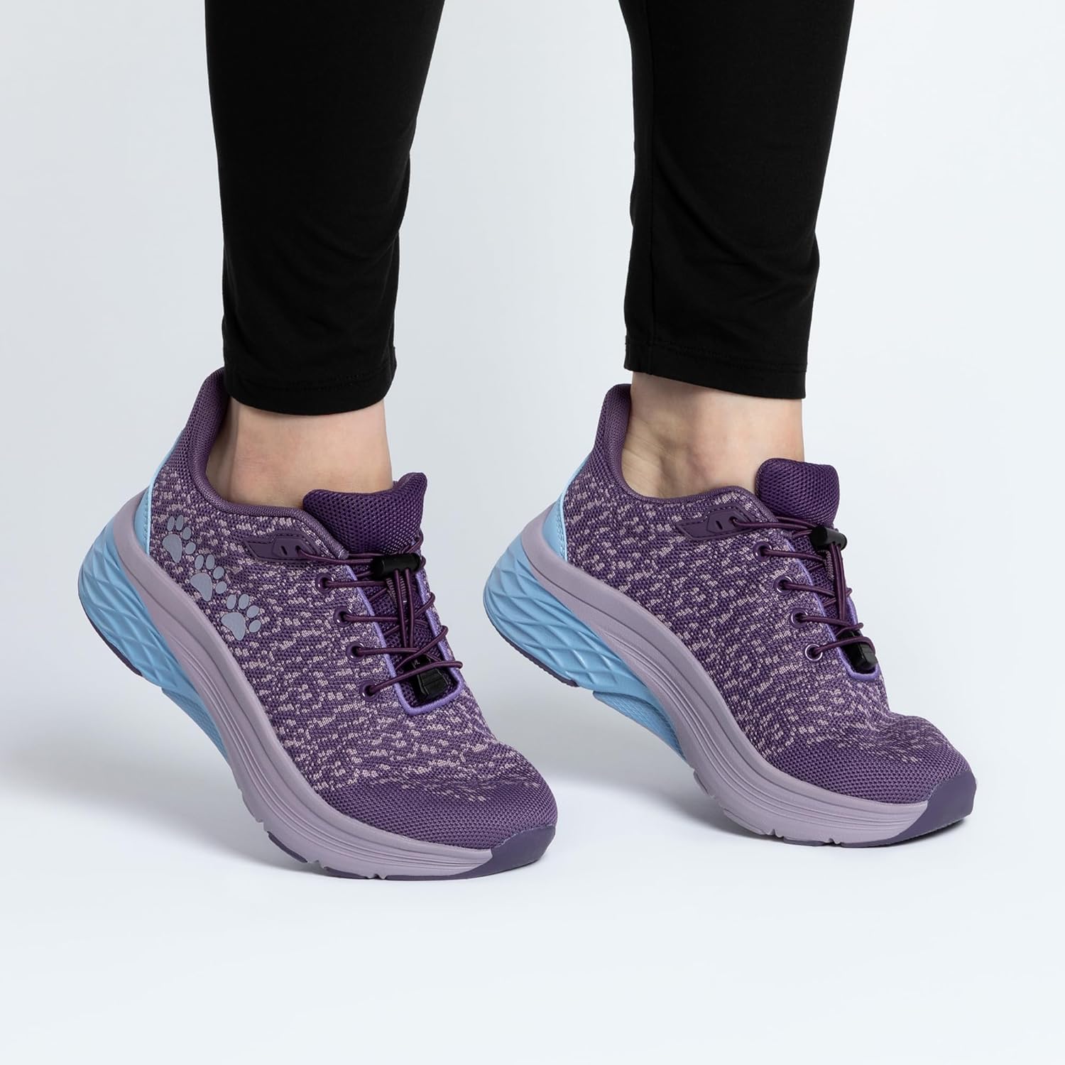 Purple Paw Print Cushioned Supportive Walking Slide in Shoes with Bungee Laces Shock Absorbing Sole for Women