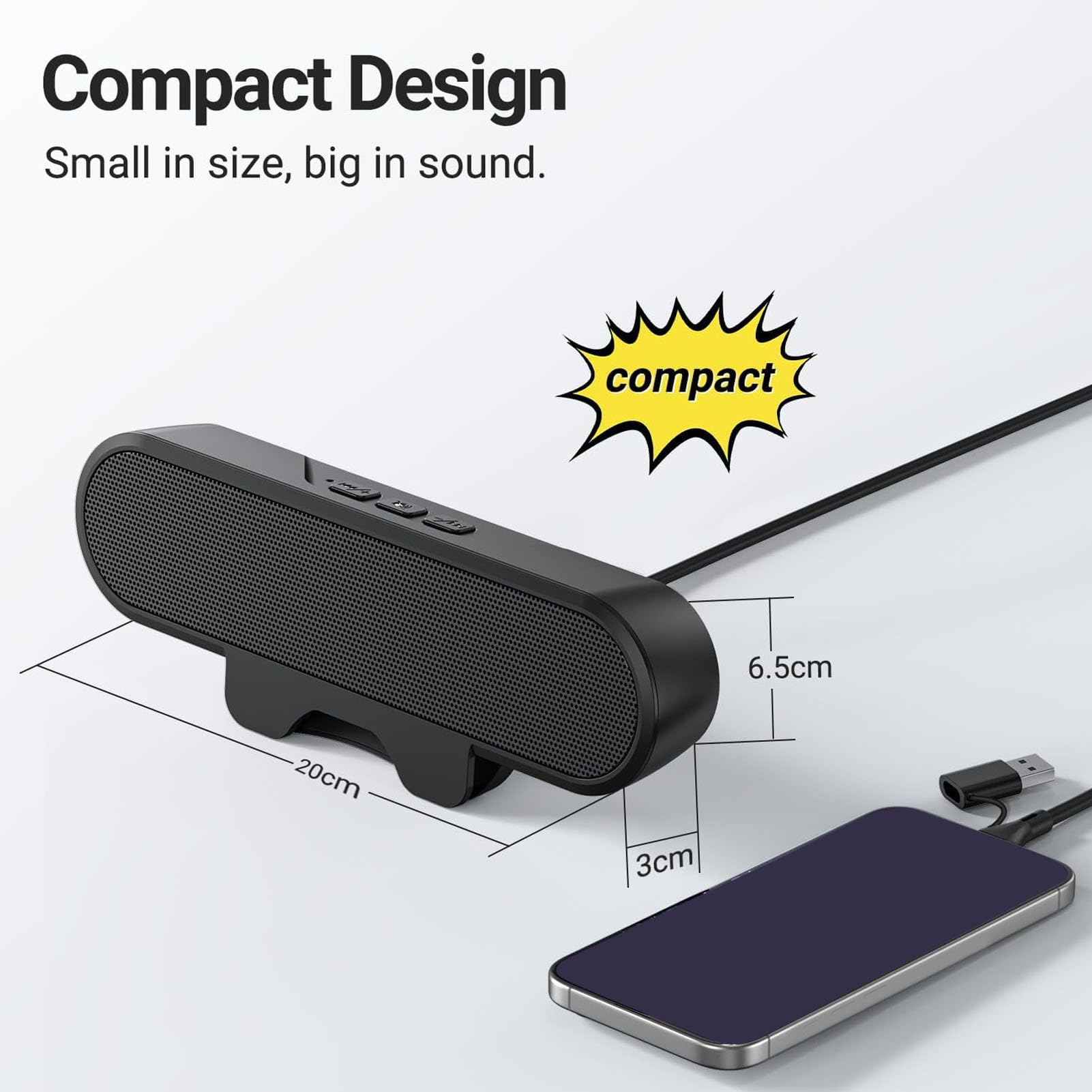 Altoparlanti per Computer per PC Desktop, Altoparlanti a Loud Sound Monitor Controllo del Volume Facilmente per i Monitor, con Adattatore da USB a USB