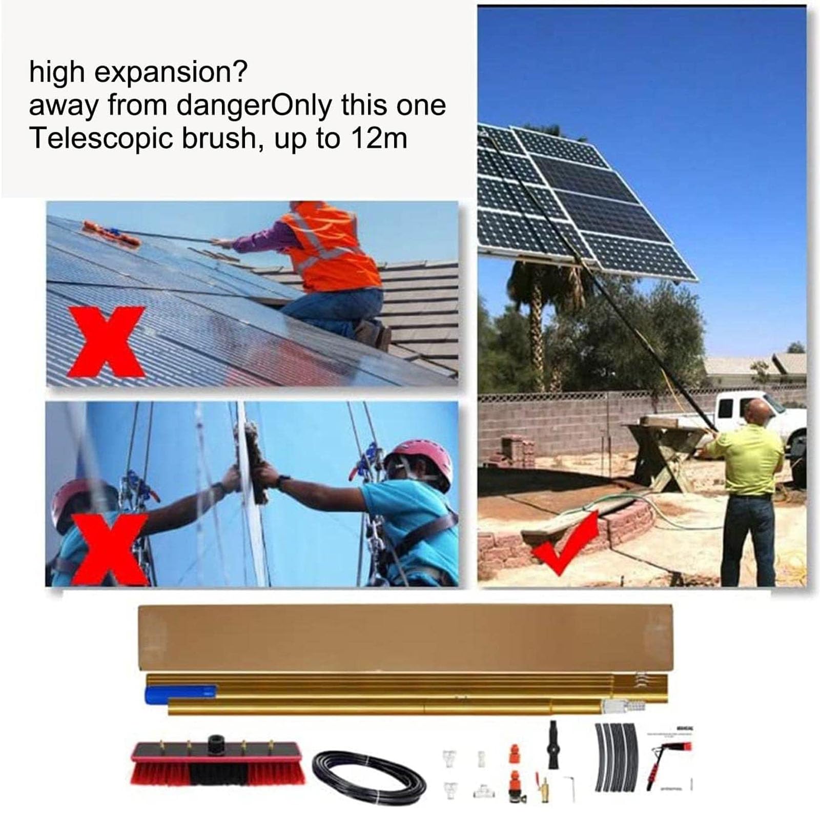Kit profesional de limpieza de ventanas con barra de 10 m, cabezal de cepillo giratorio de 35 cm, ideal para uso en interiores y exteriores, perfecto para ventanas altas. Juego completo de