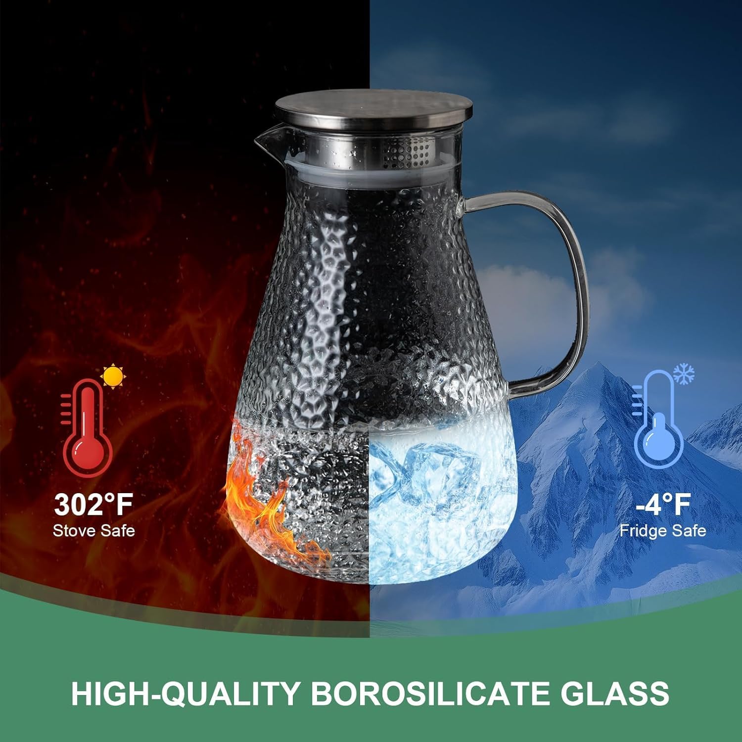 2.0 Liter 68 oz Glass Pitcher with Lid and Spout, Glass Carafe for Hot/Cold Water, Large Iced Tea Pitcher for Coffee, Milk,Juice and Homemade Beverage,Iced Coffee, and Container for Drinks - Image 5