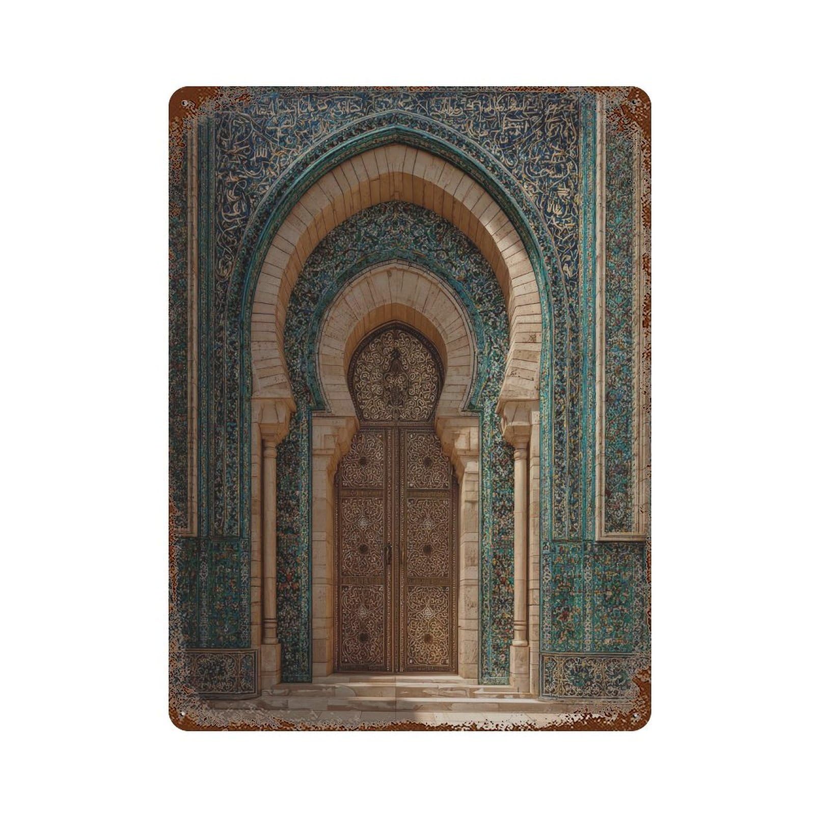 xiaoxiaoshen Mosque Entrance. Islamic Ornate Architecture Wall Decor Art Metal Tin Poster Modern Home Decor Art Home Bar Shop Decorations Vintage Sign 40x30cm