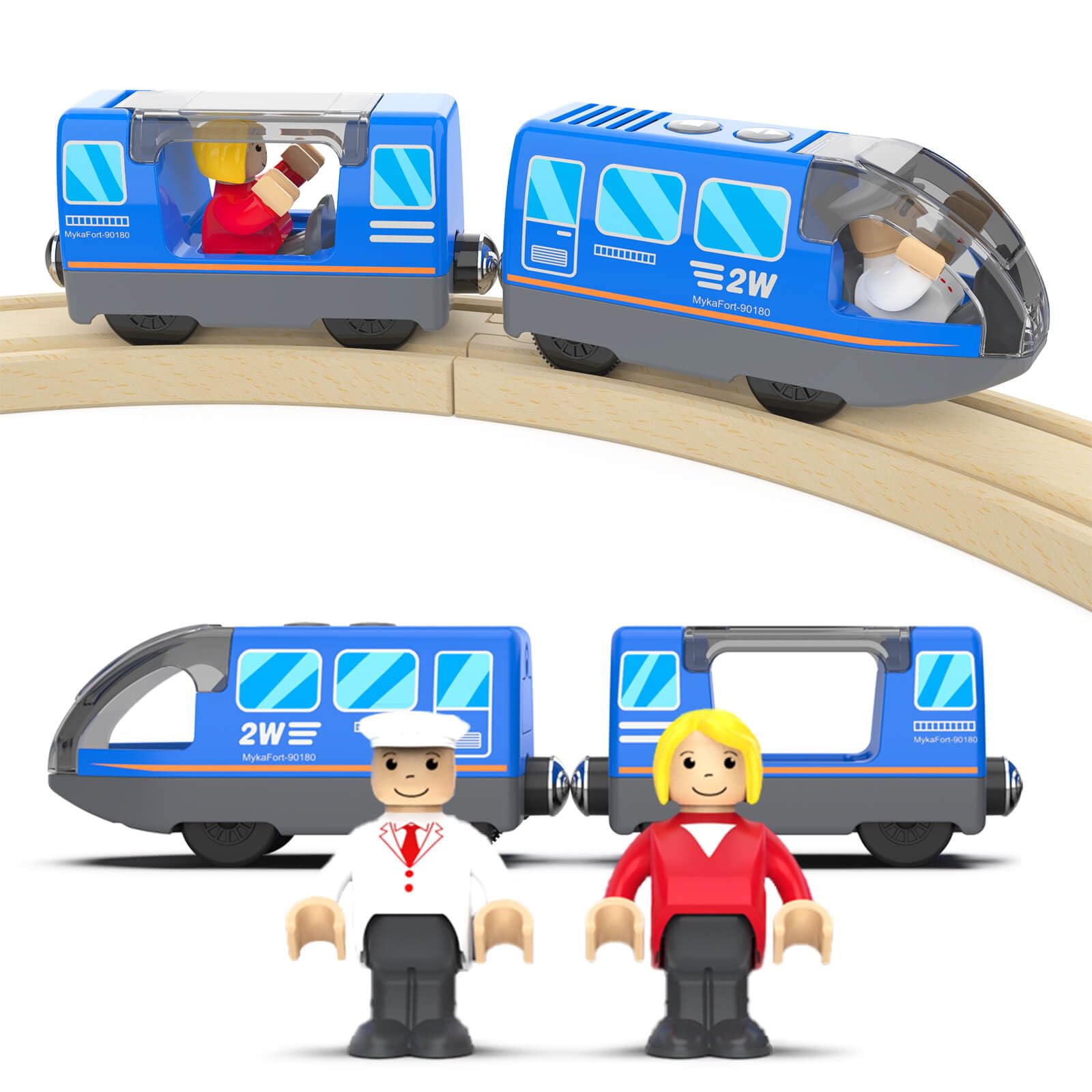 DxxD Battery Operated Train for Wooden Track, Motorized Train Toy for 3 4 5+Years old Boy Girl Toddlers Kids, Electric Train Accessories Set with Magnetic Connection Compatible with Thomas, Brio, Blue
