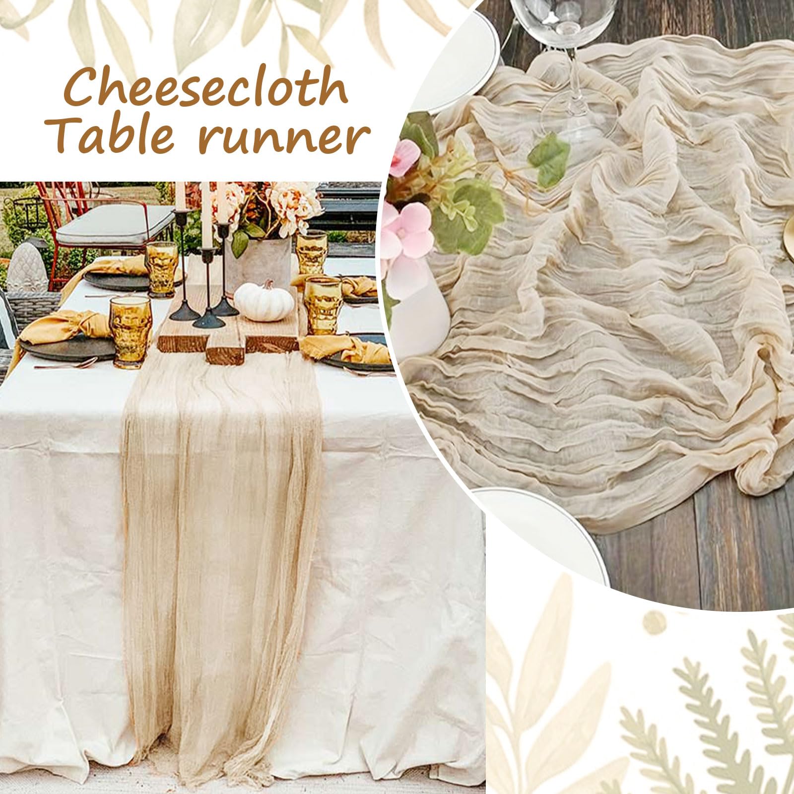 Lot de 10 chemins de table en toile de fromage, beige, 90 x 300 cm
